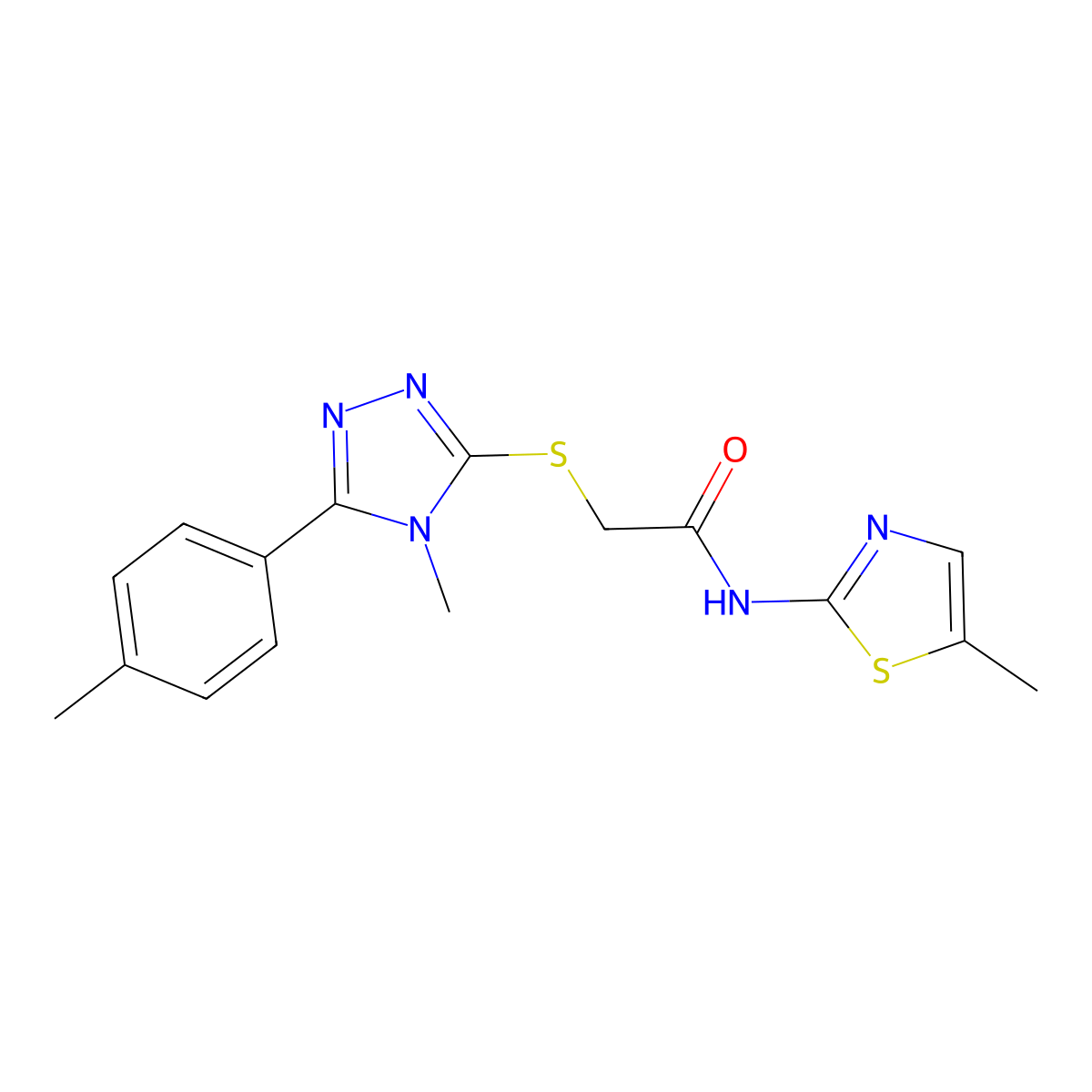 2-[[4-methyl-5-(4-methylphenyl)-1,2,4-triazol-3-yl]sulfanyl]-N-(5-methyl-1,3-thiazol-2-yl)acetamide molecular structure, CAS 591763-20-1
