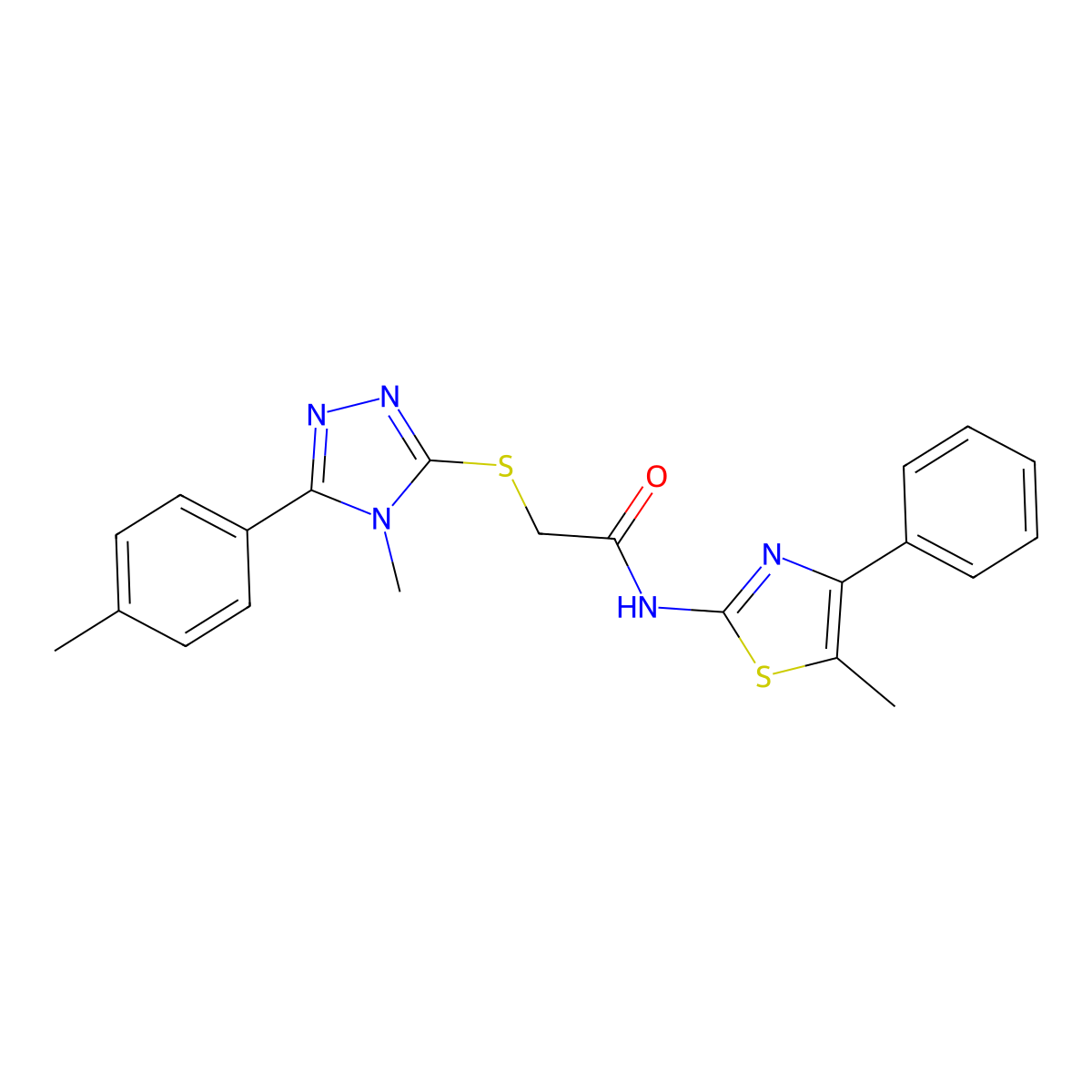 2-{[4-methyl-5-(4-methylphenyl)-4H-1,2,4-triazol-3-yl]sulfanyl}-N-(5-methyl-4-phenyl-1,3-thiazol-2-yl)acetamide molecular structure, CAS 591763-21-2