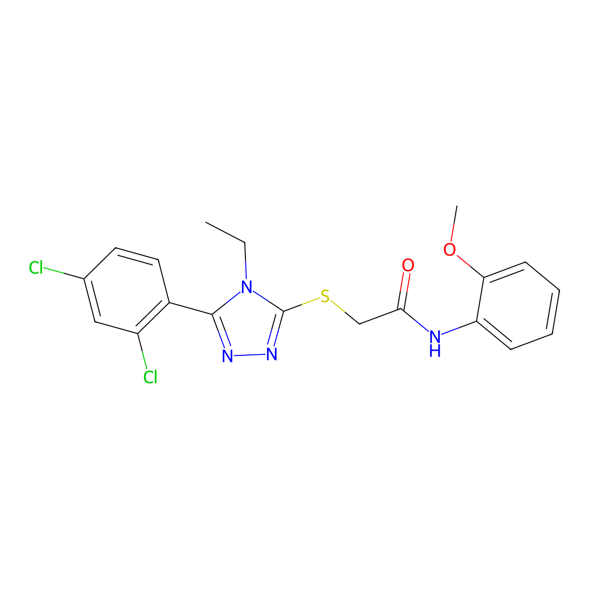 2-[[5-(2,4-dichlorophenyl)-4-ethyl-1,2,4-triazol-3-yl]sulfanyl]-N-(2-methoxyphenyl)acetamide molecular structure, CAS 591763-23-4