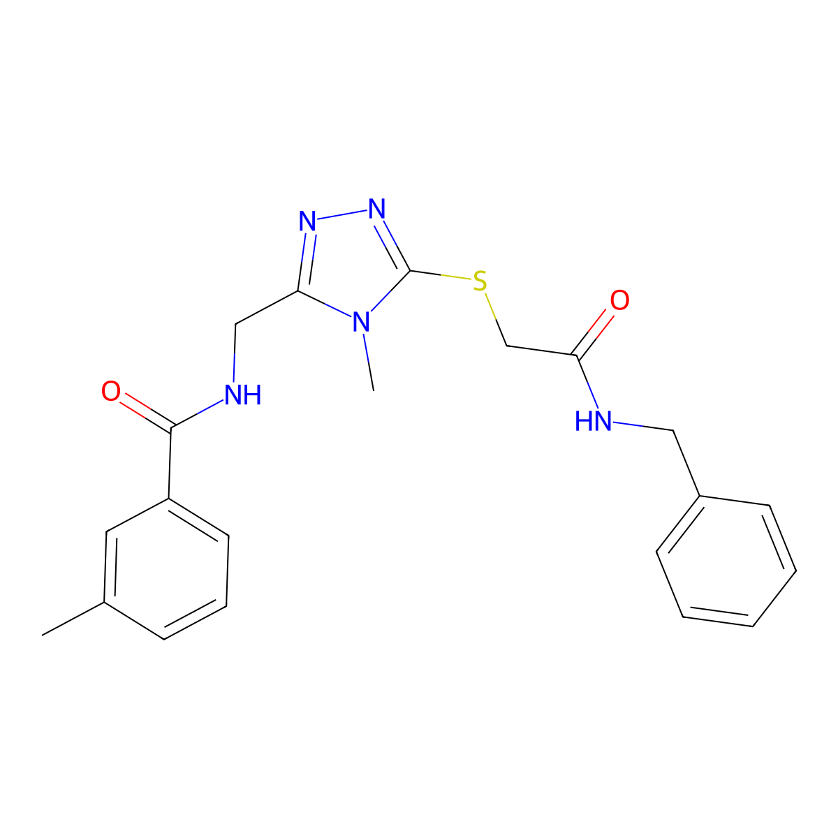 N-[[5-[2-(benzylamino)-2-oxoethyl]sulfanyl-4-methyl-1,2,4-triazol-3-yl]methyl]-3-methylbenzamide molecular structure, CAS 591763-25-6