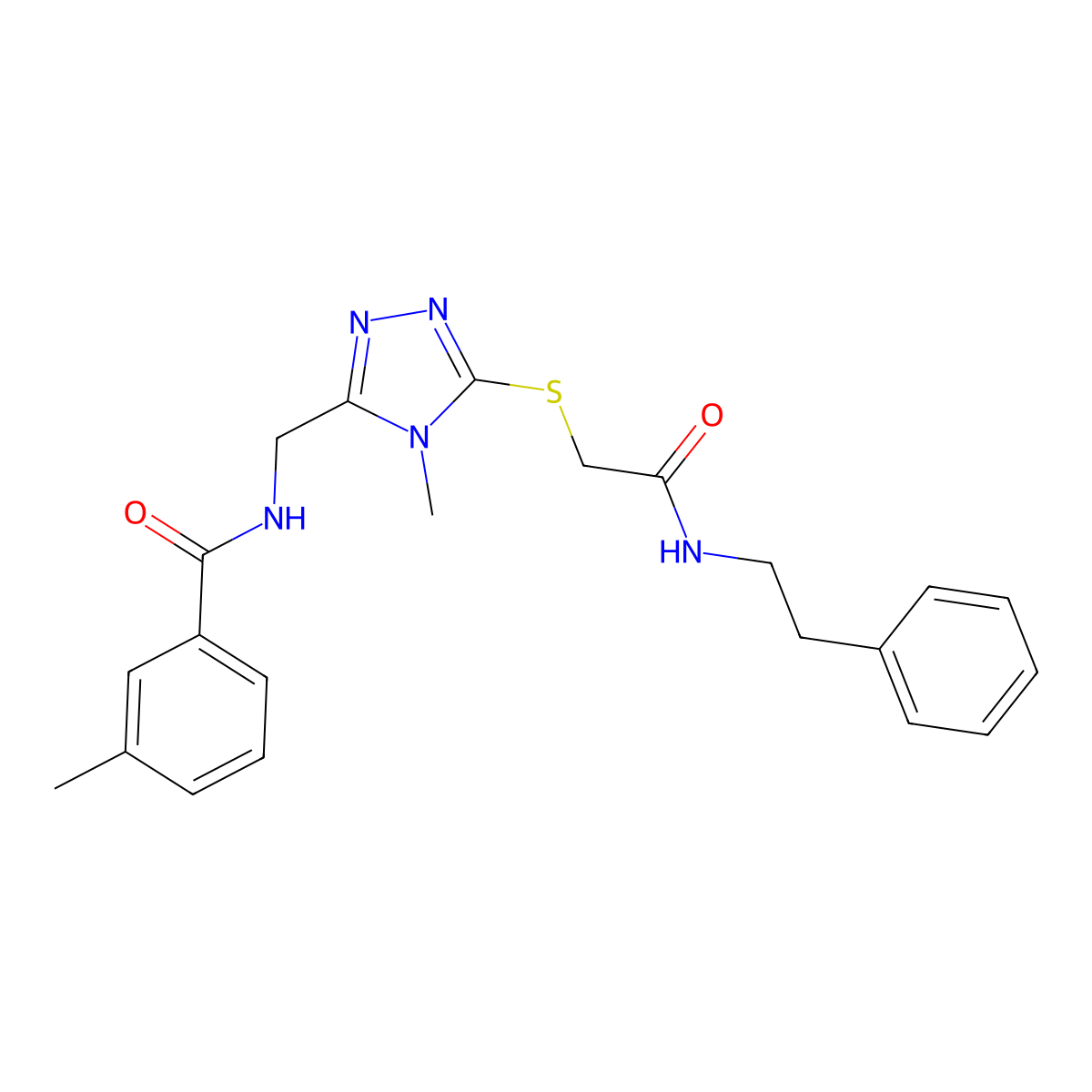 3-methyl-N-{[4-methyl-5-({2-oxo-2-[(2-phenylethyl)amino]ethyl}sulfanyl)-4H-1,2,4-triazol-3-yl]methyl}benzamide molecular structure, CAS 591763-27-8