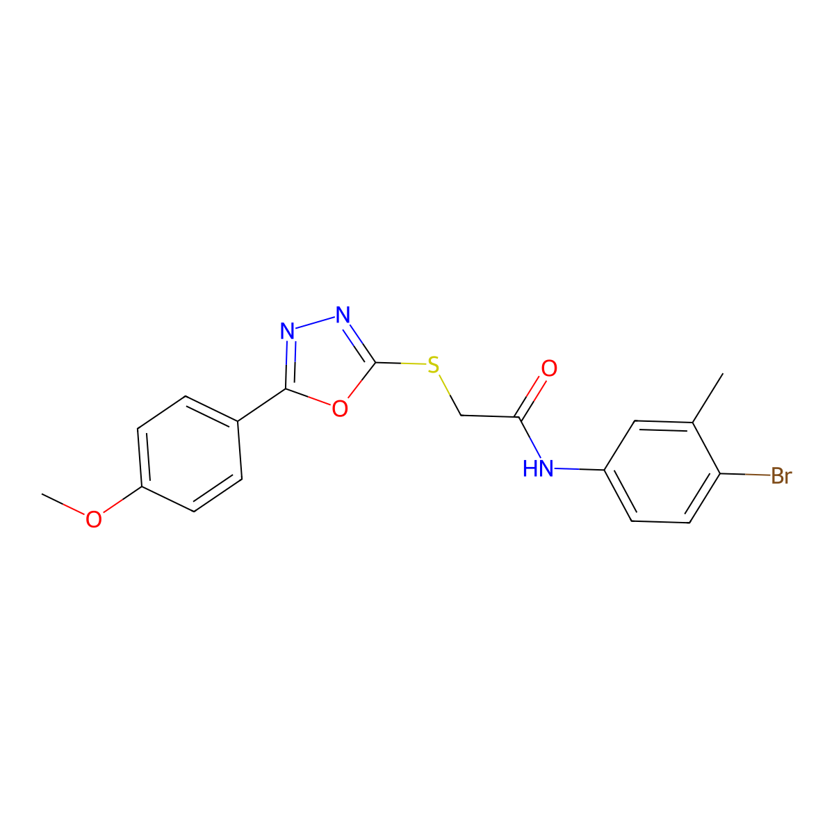 N-(4-bromo-3-methylphenyl)-2-[[5-(4-methoxyphenyl)-1,3,4-oxadiazol-2-yl]sulfanyl]acetamide molecular structure, CAS 591763-32-5