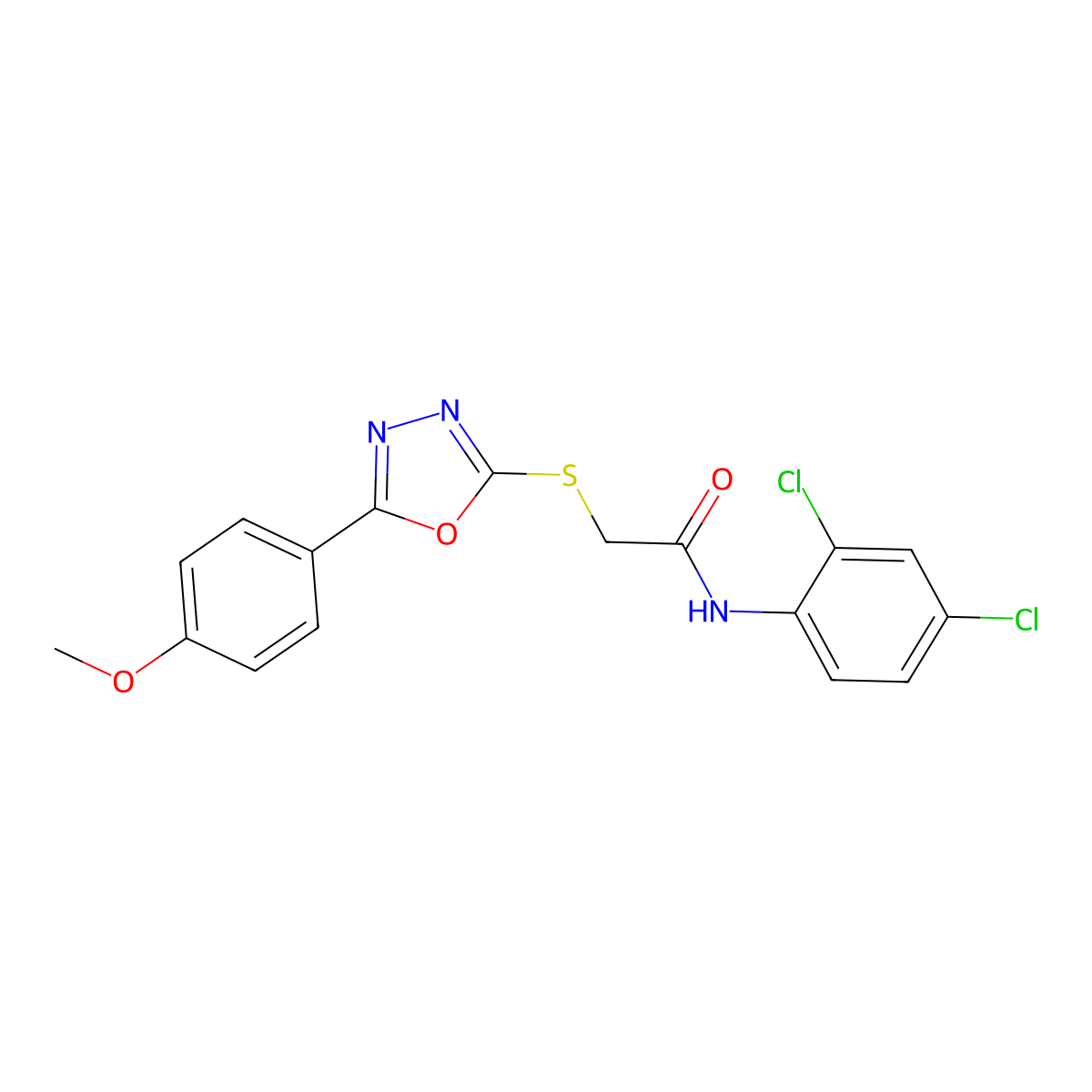 N-(2,4-dichlorophenyl)-2-{[5-(4-methoxyphenyl)-1,3,4-oxadiazol-2-yl]sulfanyl}acetamide molecular structure, CAS 591763-34-7