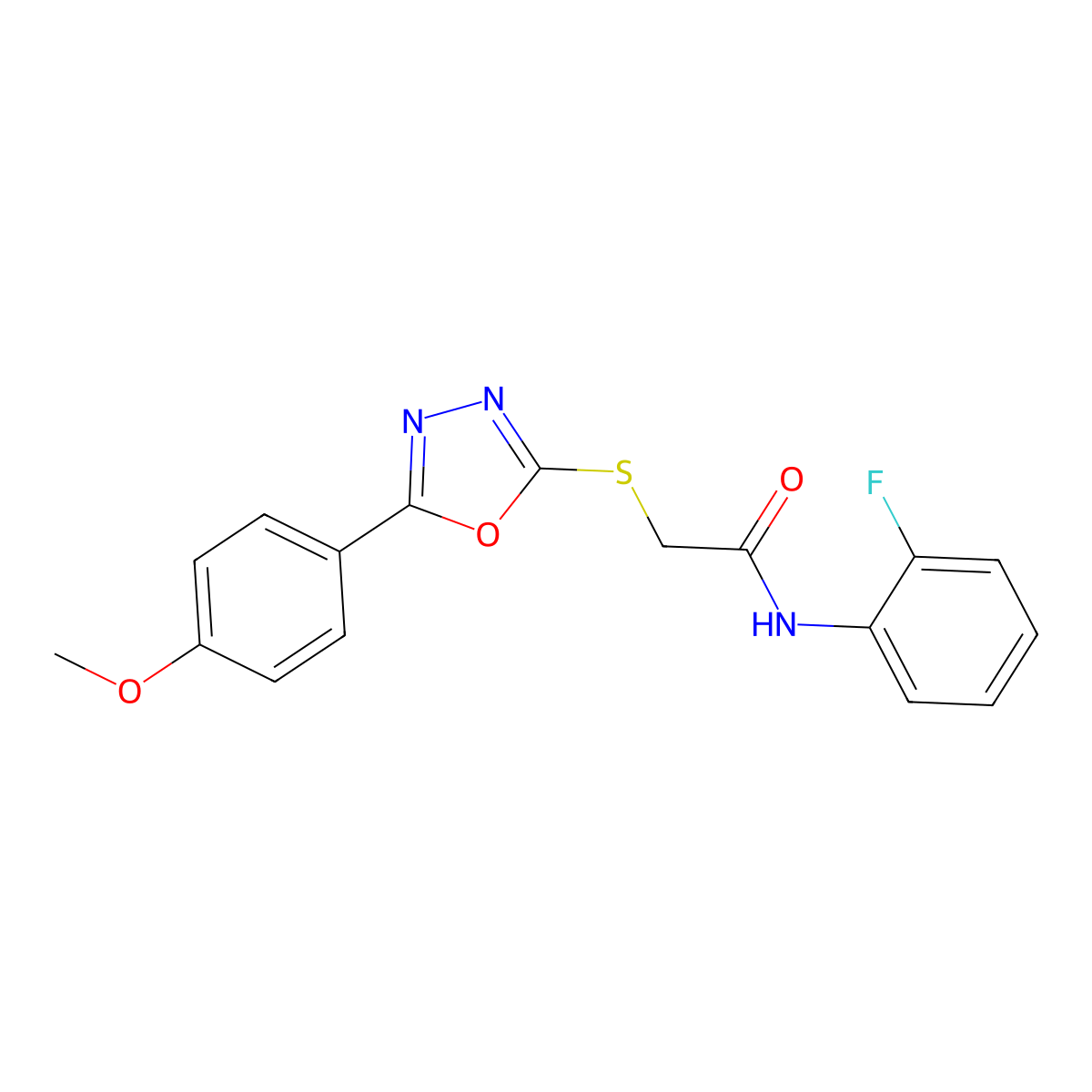 N-(2-fluorophenyl)-2-{[5-(4-methoxyphenyl)-1,3,4-oxadiazol-2-yl]sulfanyl}acetamide molecular structure, CAS 591763-42-7