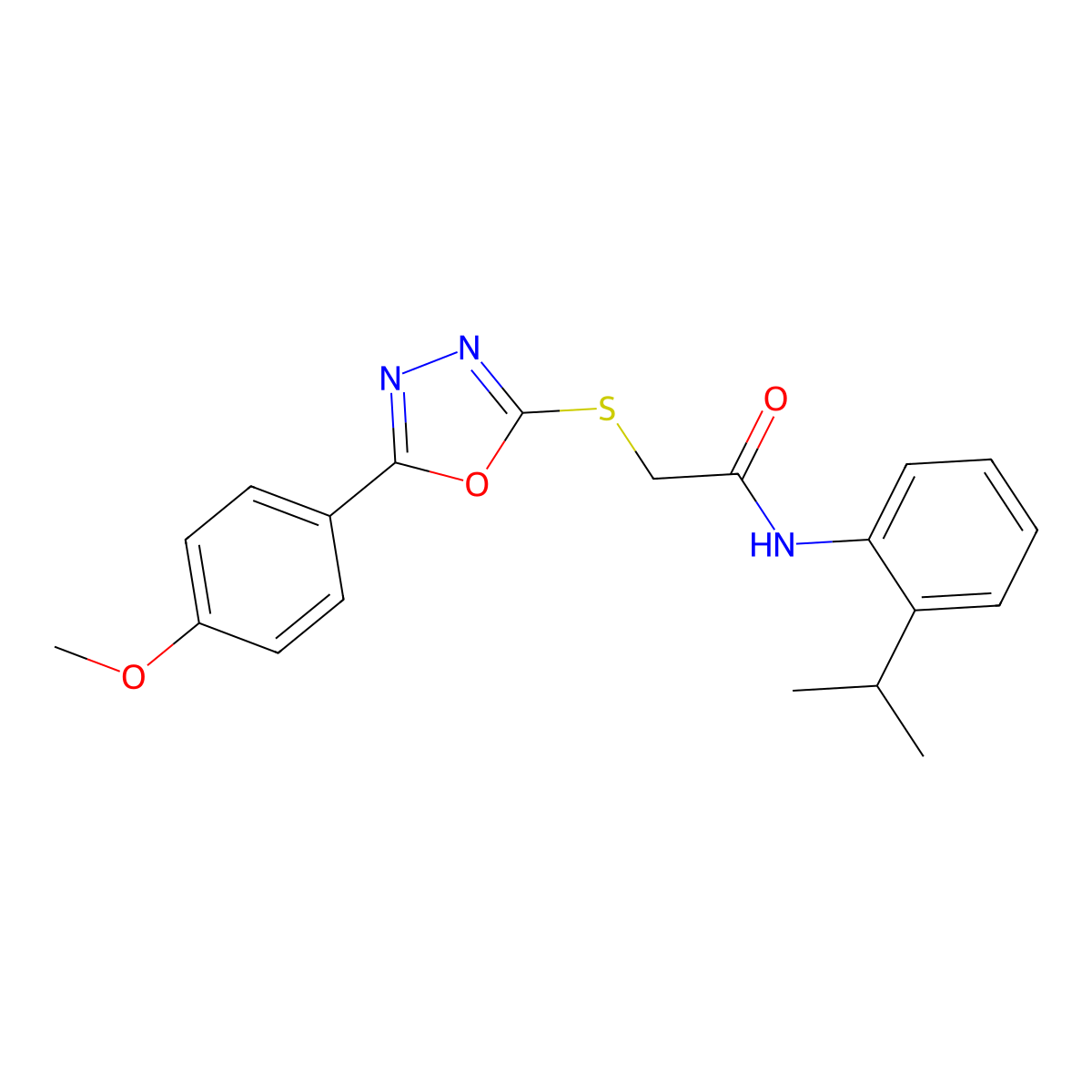 2-[[5-(4-methoxyphenyl)-1,3,4-oxadiazol-2-yl]sulfanyl]-N-(2-propan-2-ylphenyl)acetamide molecular structure, CAS 591763-44-9