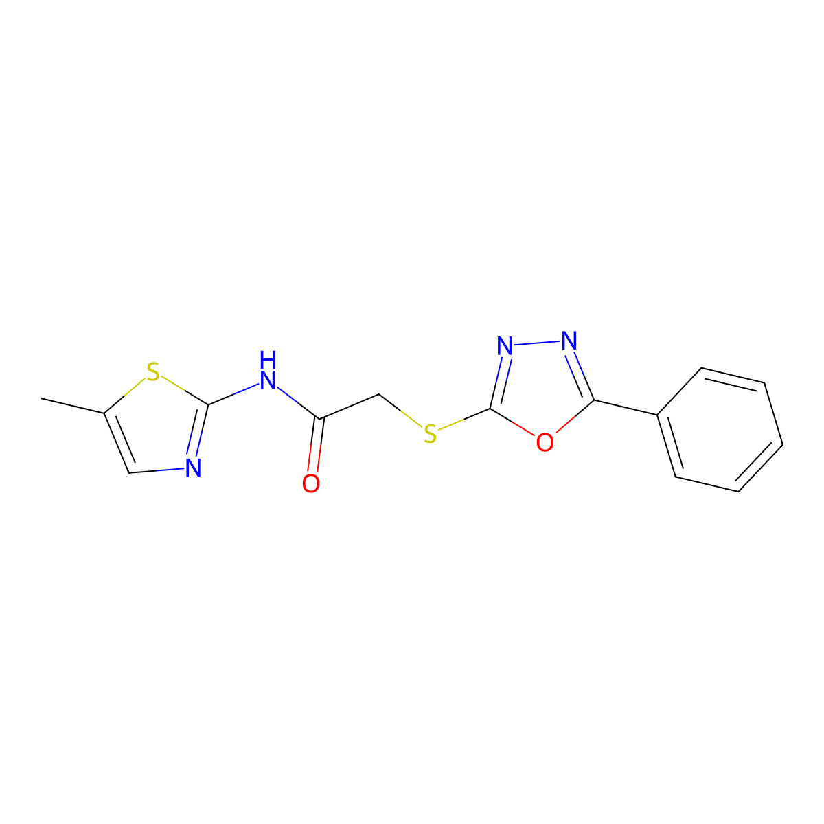 N-(5-methyl-1,3-thiazol-2-yl)-2-[(5-phenyl-1,3,4-oxadiazol-2-yl)sulfanyl]acetamide molecular structure, CAS 591763-52-9