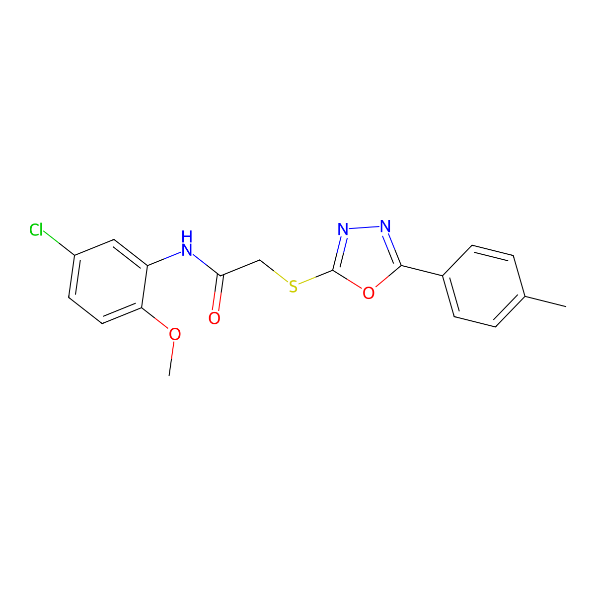 N-(5-chloro-2-methoxyphenyl)-2-[[5-(4-methylphenyl)-1,3,4-oxadiazol-2-yl]sulfanyl]acetamide molecular structure, CAS 591763-54-1