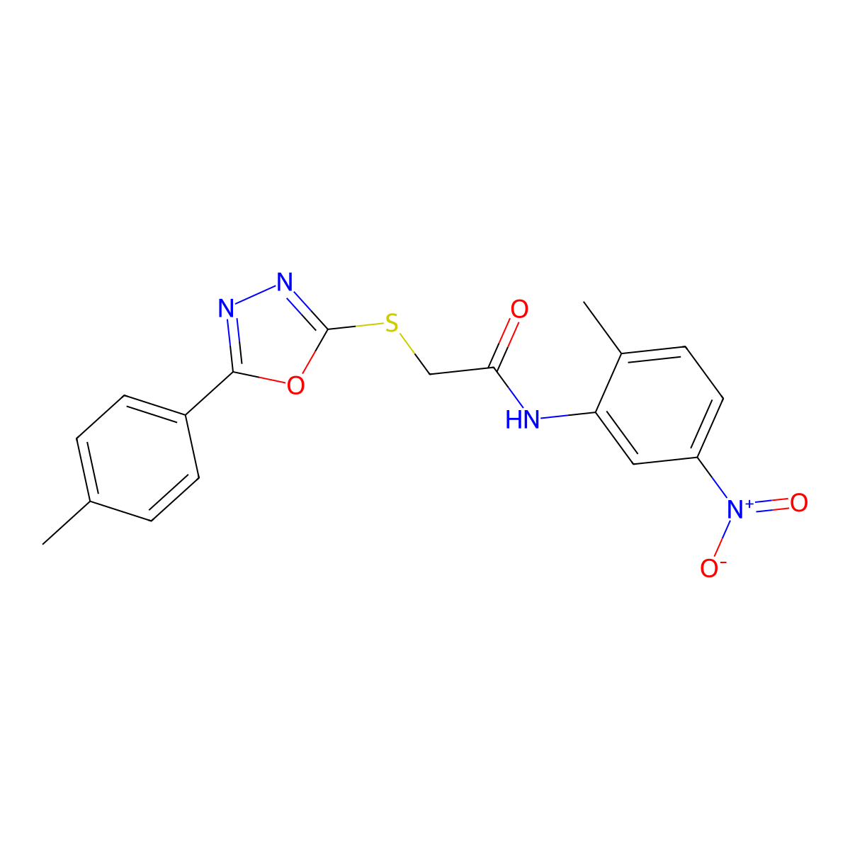 N-(2-methyl-5-nitrophenyl)-2-[[5-(4-methylphenyl)-1,3,4-oxadiazol-2-yl]sulfanyl]acetamide molecular structure, CAS 591763-56-3