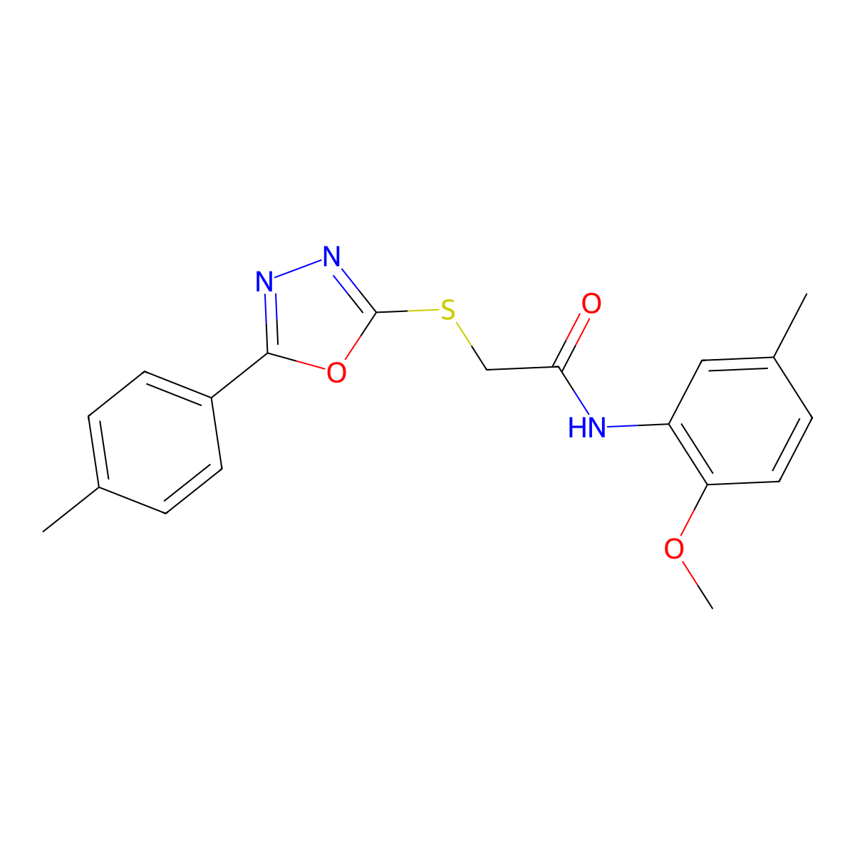 N-(2-methoxy-5-methylphenyl)-2-[[5-(4-methylphenyl)-1,3,4-oxadiazol-2-yl]sulfanyl]acetamide molecular structure, CAS 591763-58-5