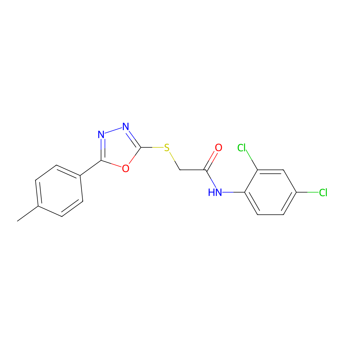 N-(2,4-dichlorophenyl)-2-{[5-(4-methylphenyl)-1,3,4-oxadiazol-2-yl]sulfanyl}acetamide molecular structure, CAS 591763-60-9