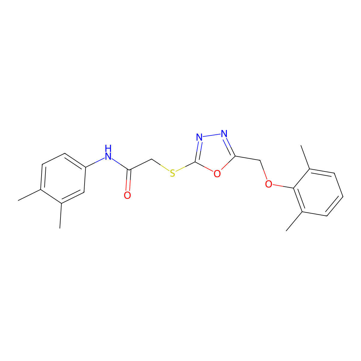 2-({5-[(2,6-dimethylphenoxy)methyl]-1,3,4-oxadiazol-2-yl}sulfanyl)-N-(3,4-dimethylphenyl)acetamide molecular structure, CAS 591763-70-1