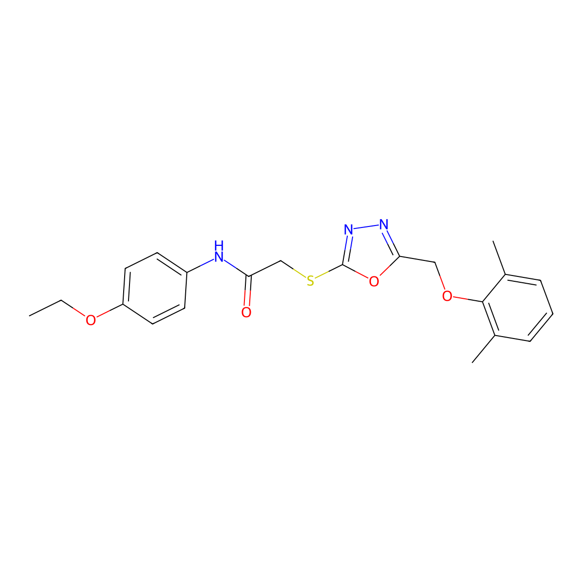 2-({5-[(2,6-dimethylphenoxy)methyl]-1,3,4-oxadiazol-2-yl}sulfanyl)-N-(4-ethoxyphenyl)acetamide molecular structure, CAS 591764-12-4