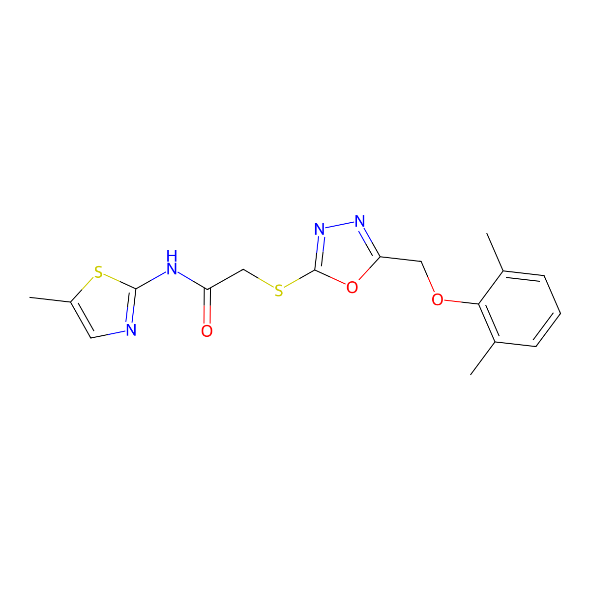 2-({5-[(2,6-dimethylphenoxy)methyl]-1,3,4-oxadiazol-2-yl}sulfanyl)-N-(5-methyl-1,3-thiazol-2-yl)acetamide molecular structure, CAS 591764-13-5