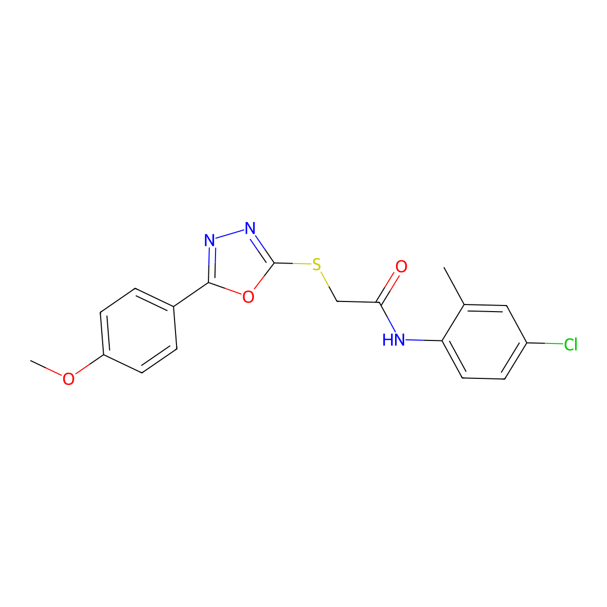 N-(4-chloro-2-methylphenyl)-2-{[5-(4-methoxyphenyl)-1,3,4-oxadiazol-2-yl]sulfanyl}acetamide molecular structure, CAS 591764-14-6