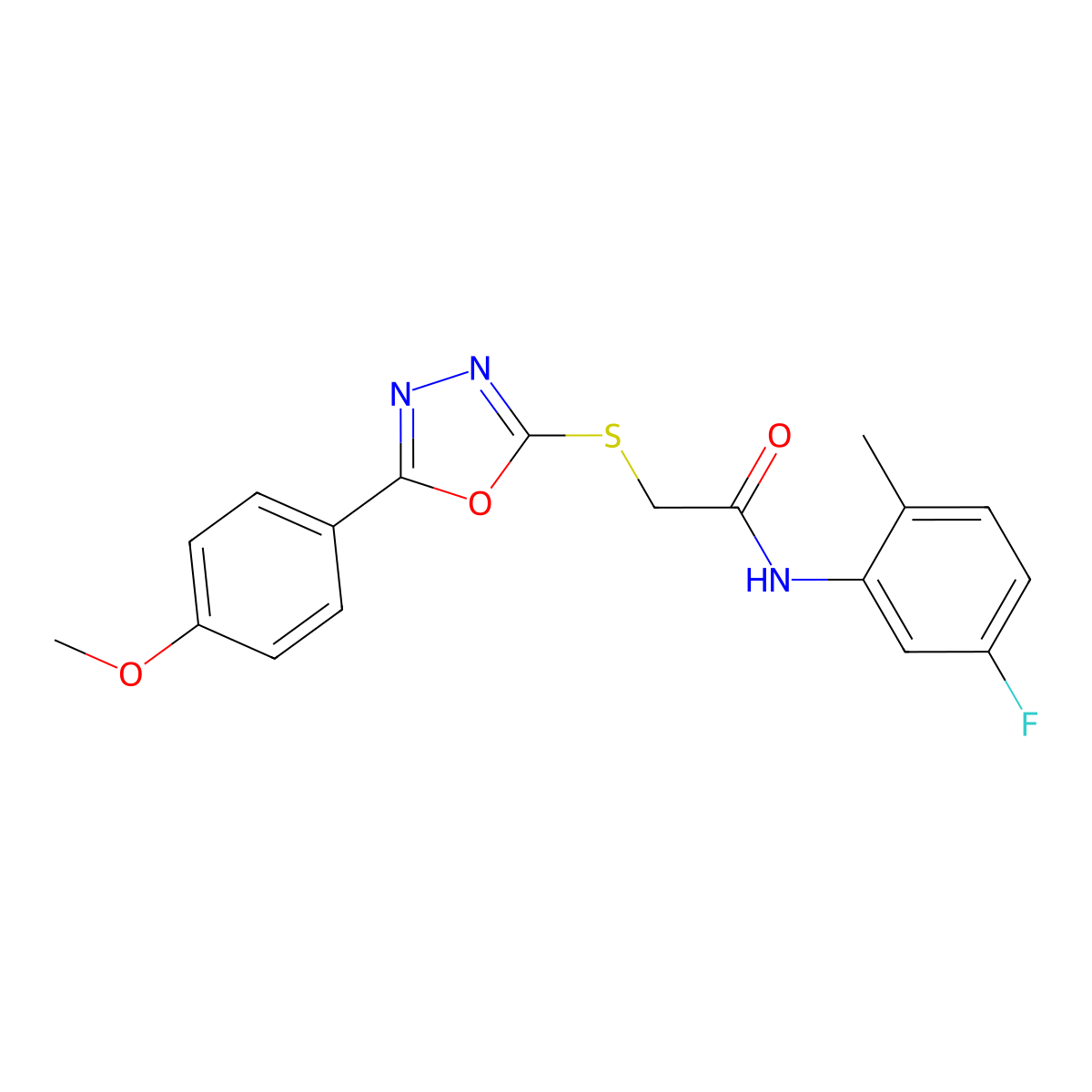 N-(5-fluoro-2-methylphenyl)-2-[[5-(4-methoxyphenyl)-1,3,4-oxadiazol-2-yl]sulfanyl]acetamide molecular structure, CAS 591764-15-7