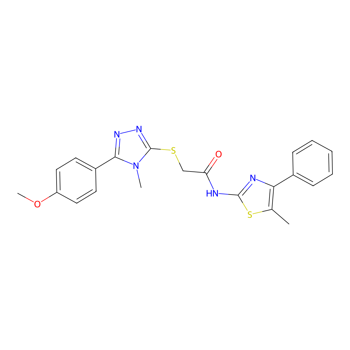 2-{[5-(4-methoxyphenyl)-4-methyl-4H-1,2,4-triazol-3-yl]sulfanyl}-N-(5-methyl-4-phenyl-1,3-thiazol-2-yl)acetamide molecular structure, CAS 591764-26-0