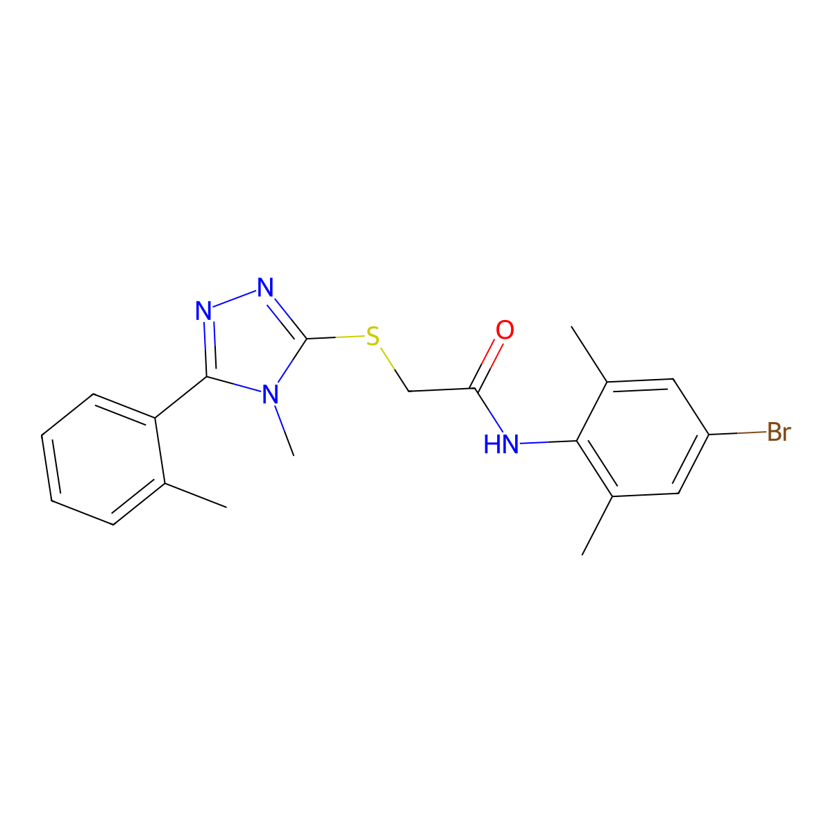 N-(4-bromo-2,6-dimethylphenyl)-2-[[4-methyl-5-(2-methylphenyl)-1,2,4-triazol-3-yl]sulfanyl]acetamide molecular structure, CAS 591764-27-1