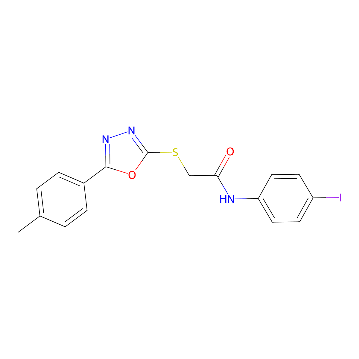 N-(4-iodophenyl)-2-[[5-(4-methylphenyl)-1,3,4-oxadiazol-2-yl]sulfanyl]acetamide molecular structure, CAS 591764-38-4