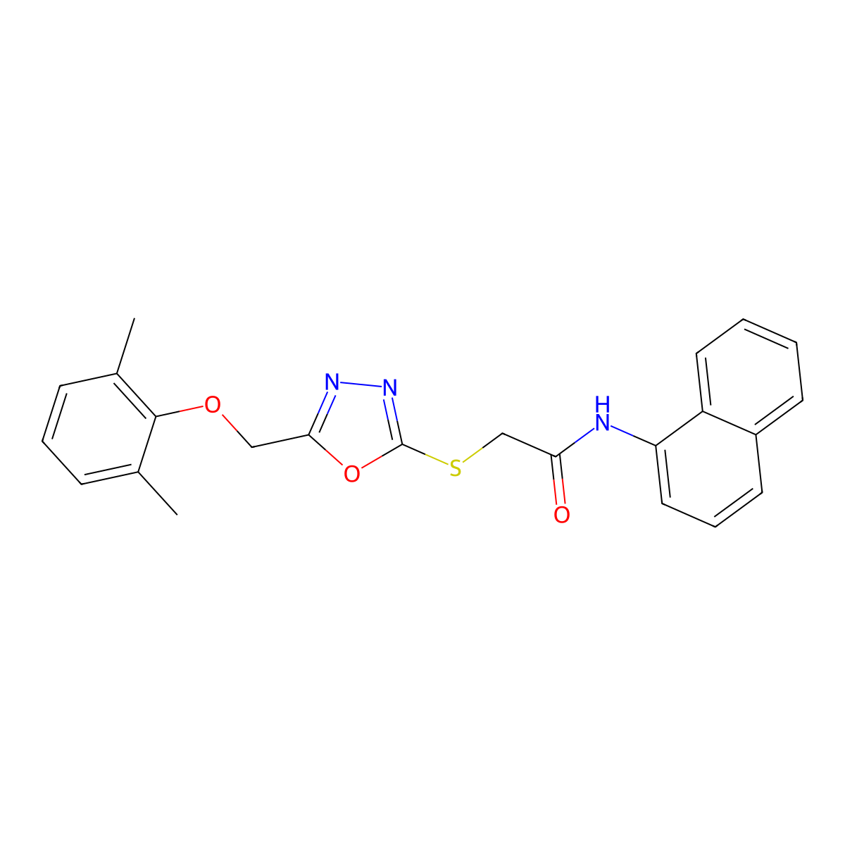 2-[[5-[(2,6-dimethylphenoxy)methyl]-1,3,4-oxadiazol-2-yl]sulfanyl]-N-naphthalen-1-ylacetamide molecular structure, CAS 591764-39-5
