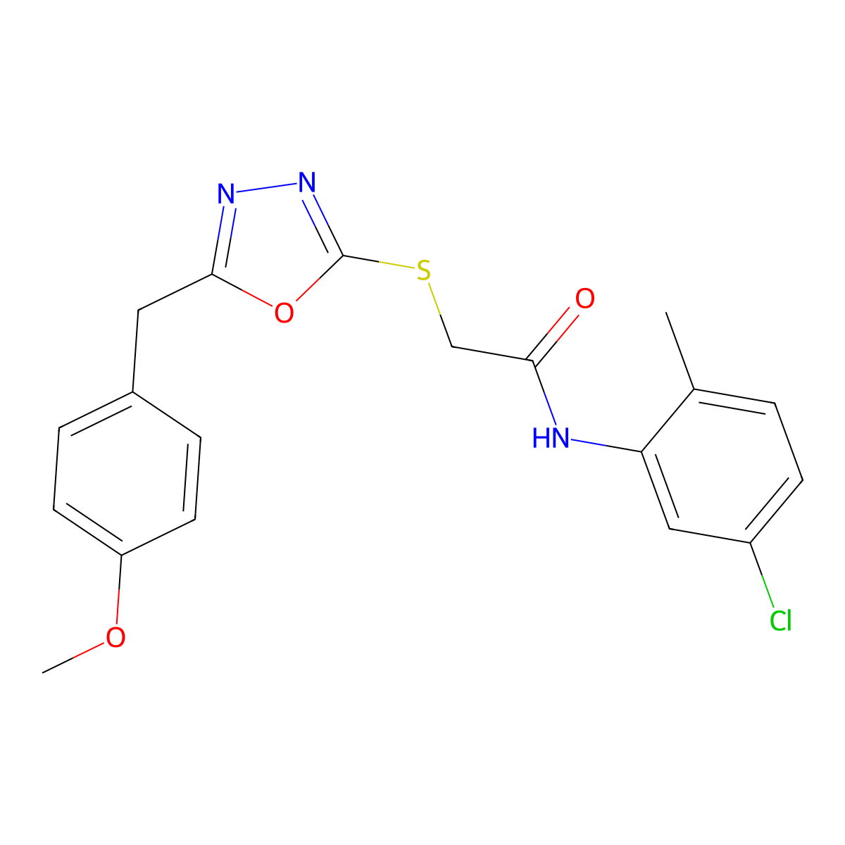 N-(5-chloro-2-methylphenyl)-2-[[5-[(4-methoxyphenyl)methyl]-1,3,4-oxadiazol-2-yl]sulfanyl]acetamide molecular structure, CAS 591764-50-0