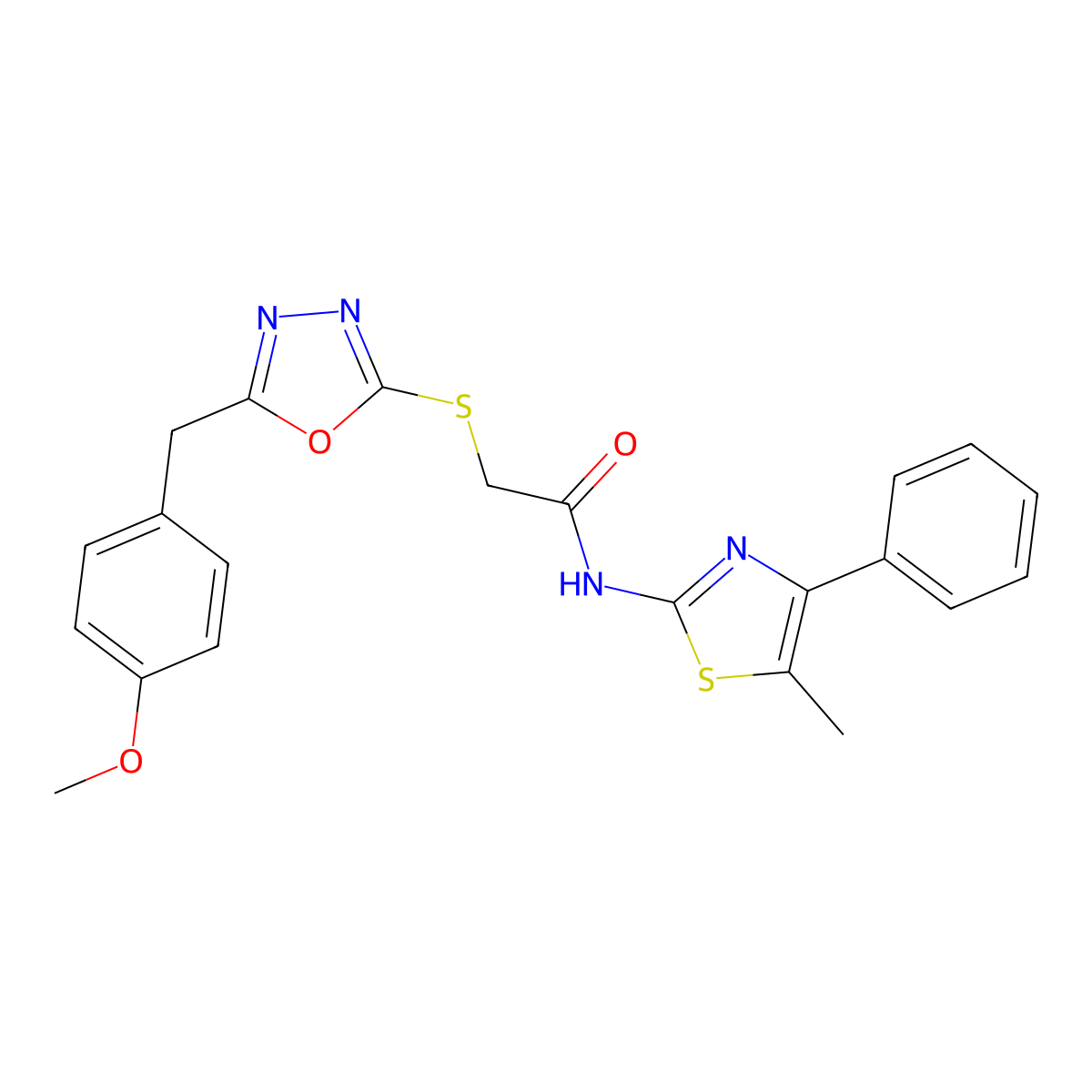 2-({5-[(4-Methoxyphenyl)methyl]-1,3,4-oxadiazol-2-YL}sulfanyl)-N-(5-methyl-4-phenyl-1,3-thiazol-2-YL)acetamide molecular structure, CAS 591764-54-4