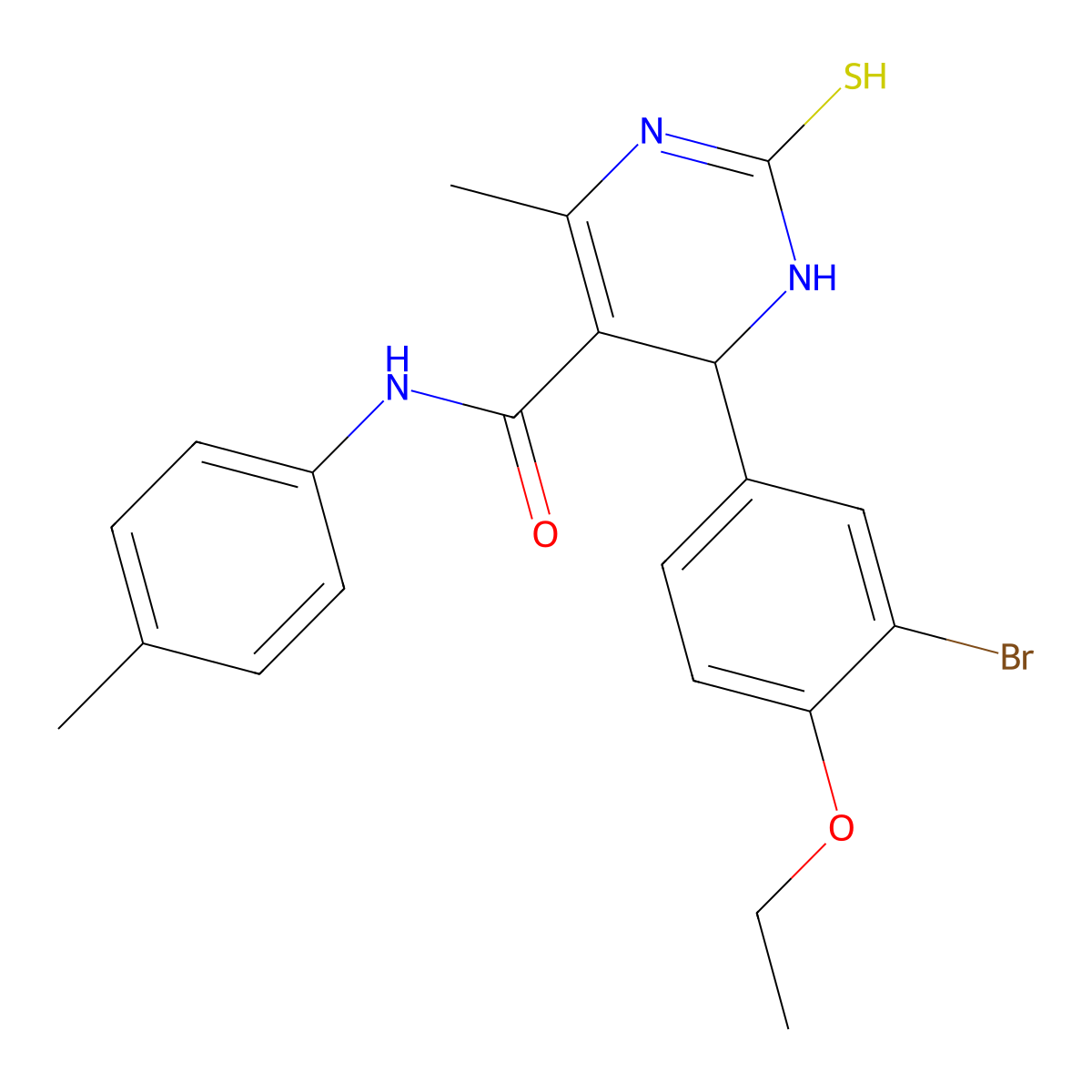 6-(3-bromo-4-ethoxyphenyl)-4-methyl-N-(4-methylphenyl)-2-sulfanyl-1,6-dihydro-5-pyrimidinecarboxamide molecular structure, CAS 591764-72-6
