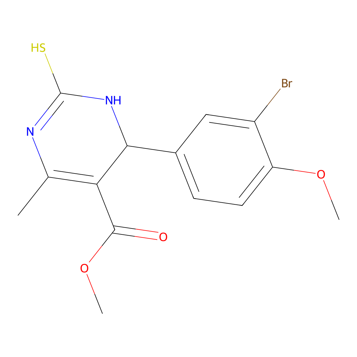 Methyl 6-(3-bromo-4-methoxyphenyl)-4-methyl-2-sulfanyl-1,6-dihydropyrimidine-5-carboxylate molecular structure, CAS 591764-74-8