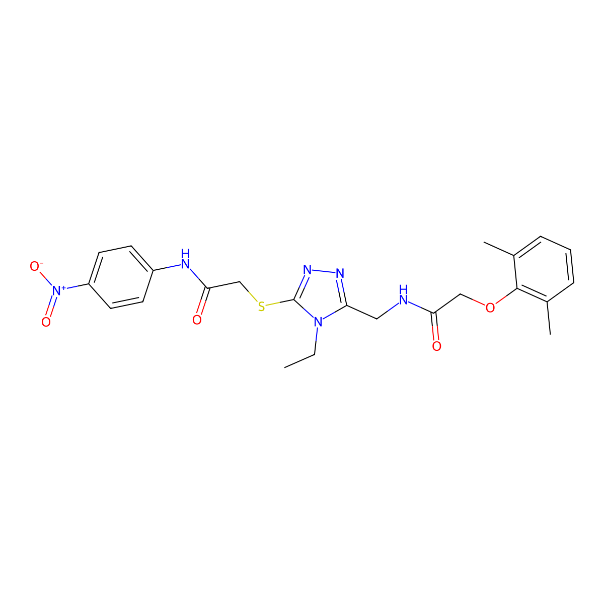 2-(2,6-dimethylphenoxy)-N-[[4-ethyl-5-[2-(4-nitroanilino)-2-oxoethyl]sulfanyl-1,2,4-triazol-3-yl]methyl]acetamide molecular structure, CAS 591764-83-9