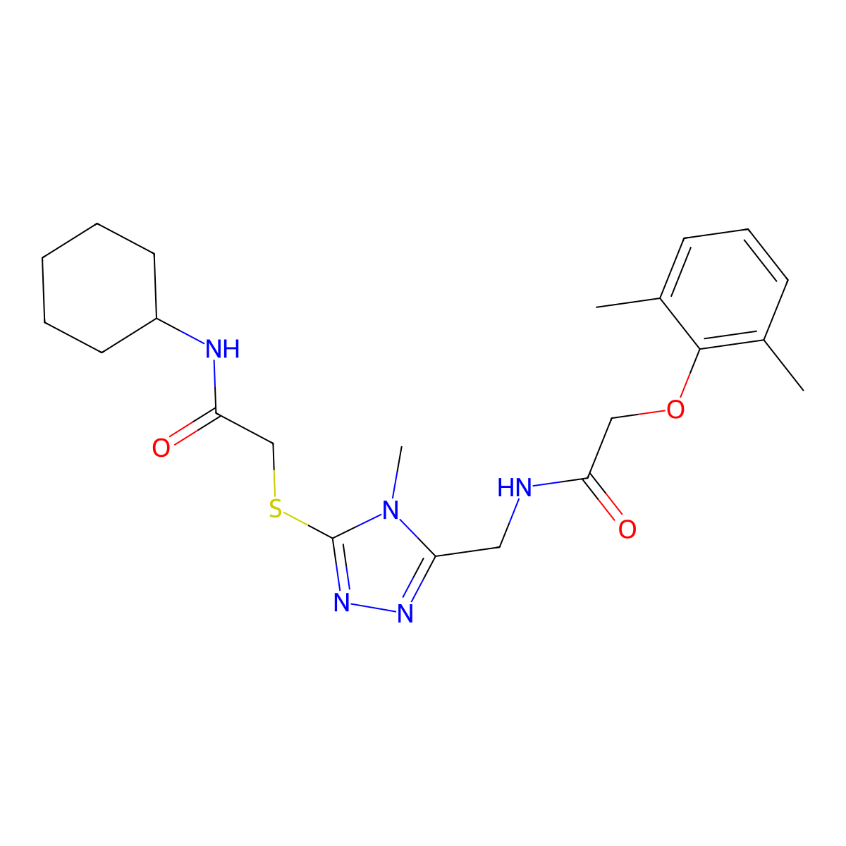 N-[[5-[2-(cyclohexylamino)-2-oxoethyl]sulfanyl-4-methyl-1,2,4-triazol-3-yl]methyl]-2-(2,6-dimethylphenoxy)acetamide molecular structure, CAS 591764-84-0