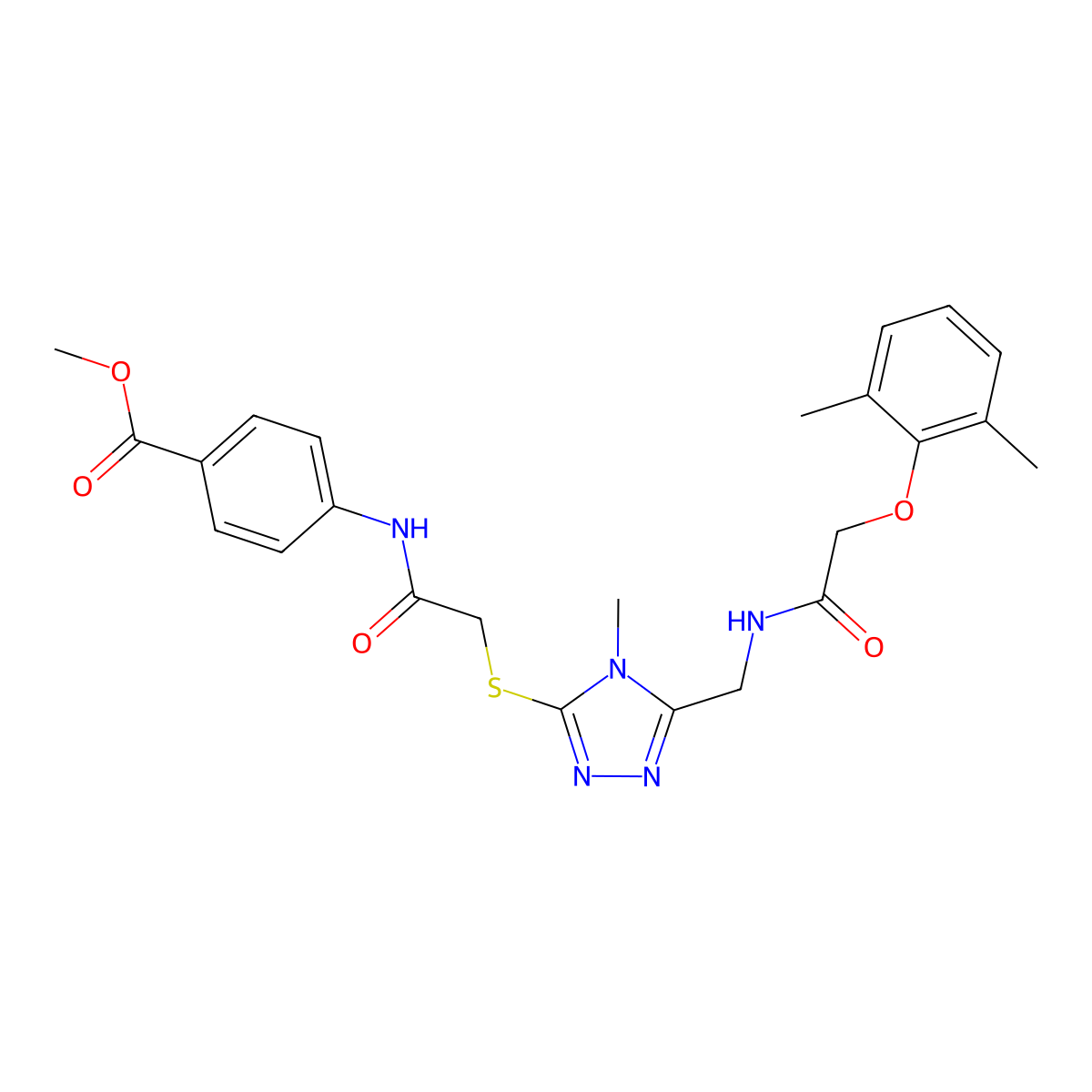 methyl 4-[({[5-({[(2,6-dimethylphenoxy)acetyl]amino}methyl)-4-methyl-4H-1,2,4-triazol-3-yl]sulfanyl}acetyl)amino]benzoate molecular structure, CAS 591764-89-5