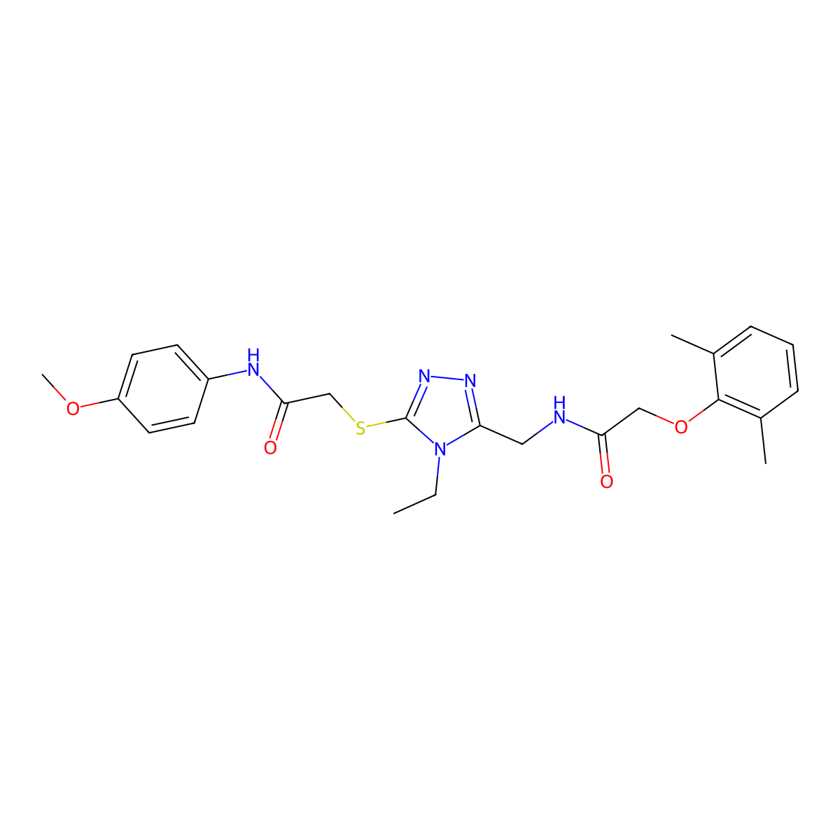 2-(2,6-dimethylphenoxy)-N-[[4-ethyl-5-[2-(4-methoxyanilino)-2-oxoethyl]sulfanyl-1,2,4-triazol-3-yl]methyl]acetamide molecular structure, CAS 591764-94-2