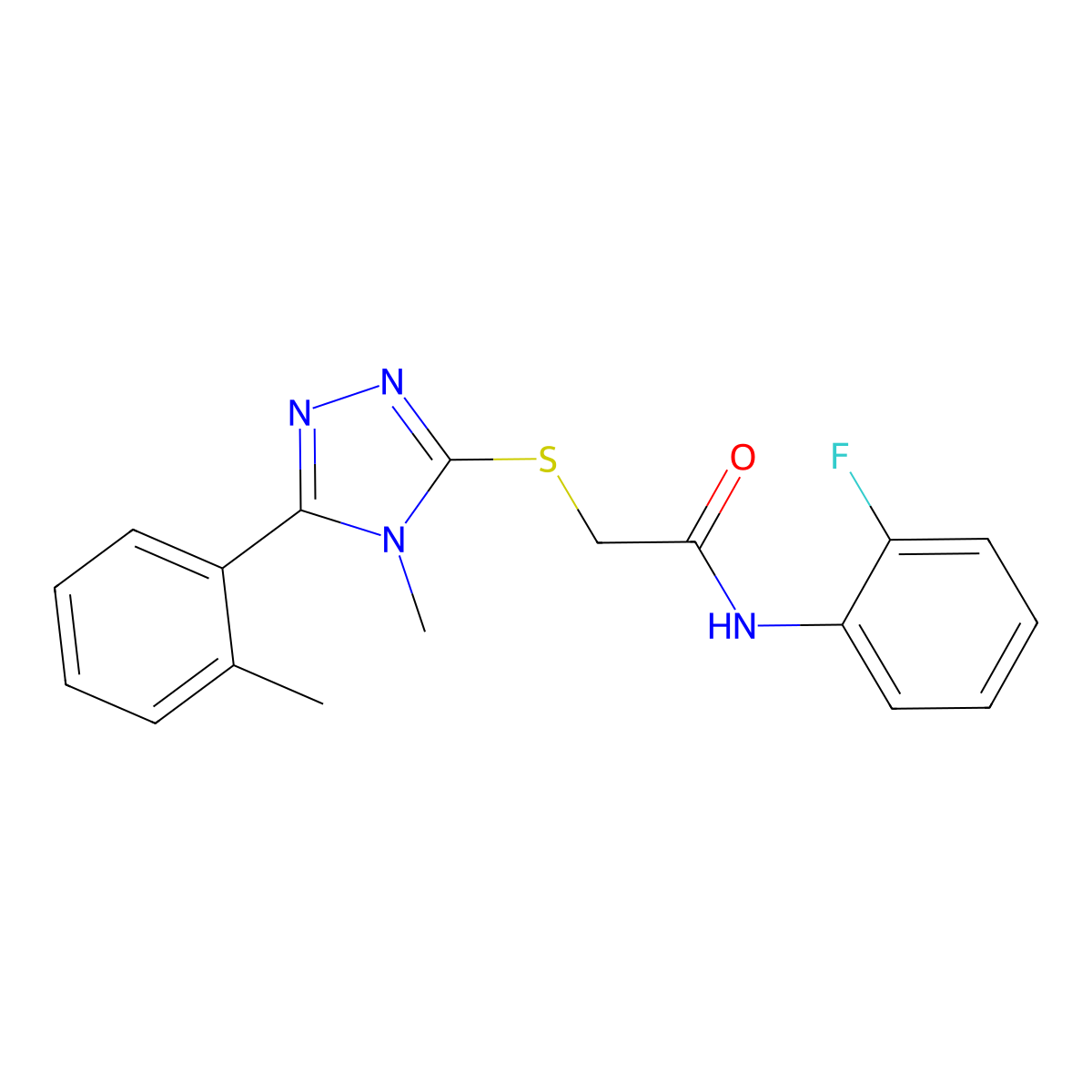 N-(2-fluorophenyl)-2-[[4-methyl-5-(2-methylphenyl)-1,2,4-triazol-3-yl]sulfanyl]acetamide molecular structure, CAS 591765-06-9