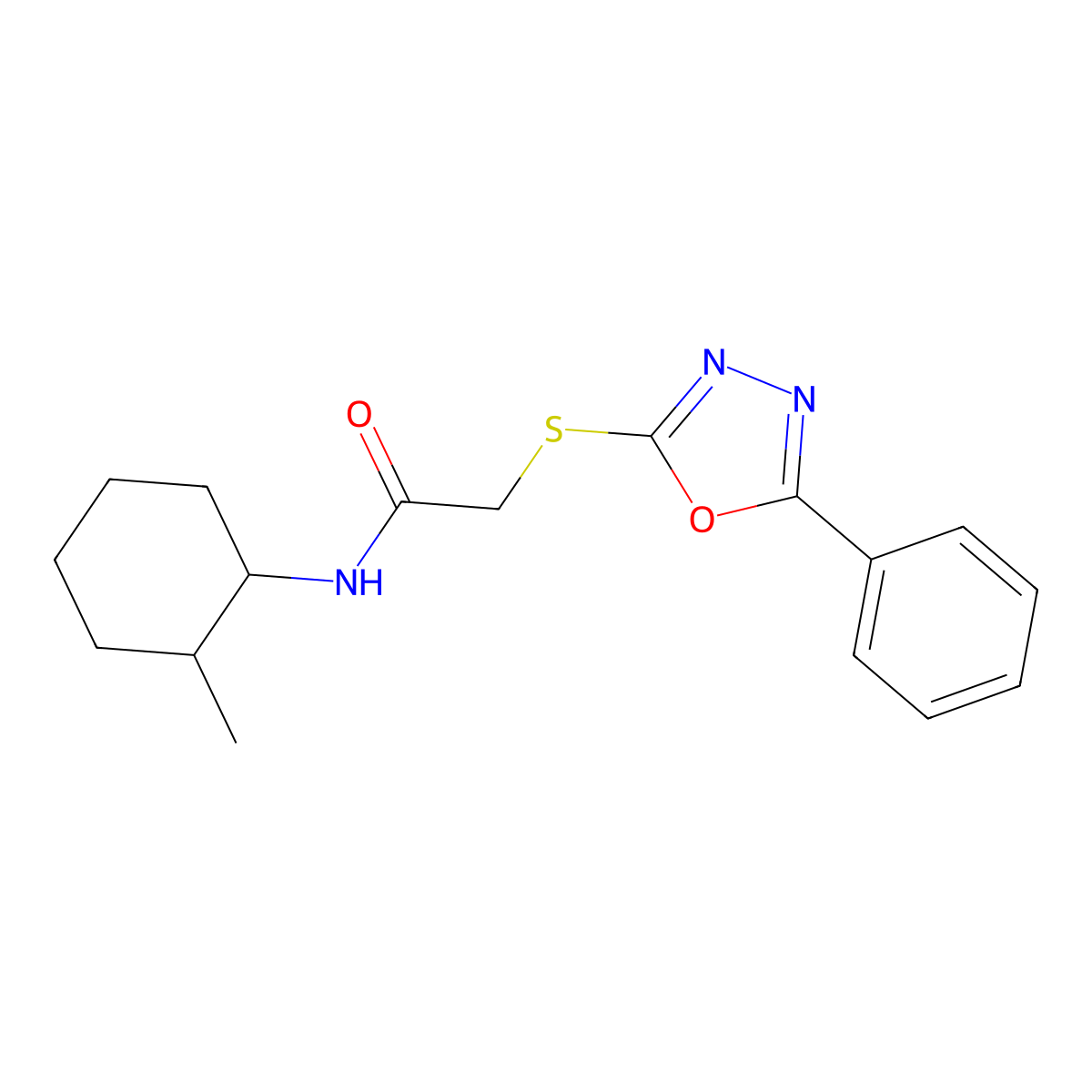N-(2-methylcyclohexyl)-2-[(5-phenyl-1,3,4-oxadiazol-2-yl)sulfanyl]acetamide molecular structure, CAS 591765-10-5