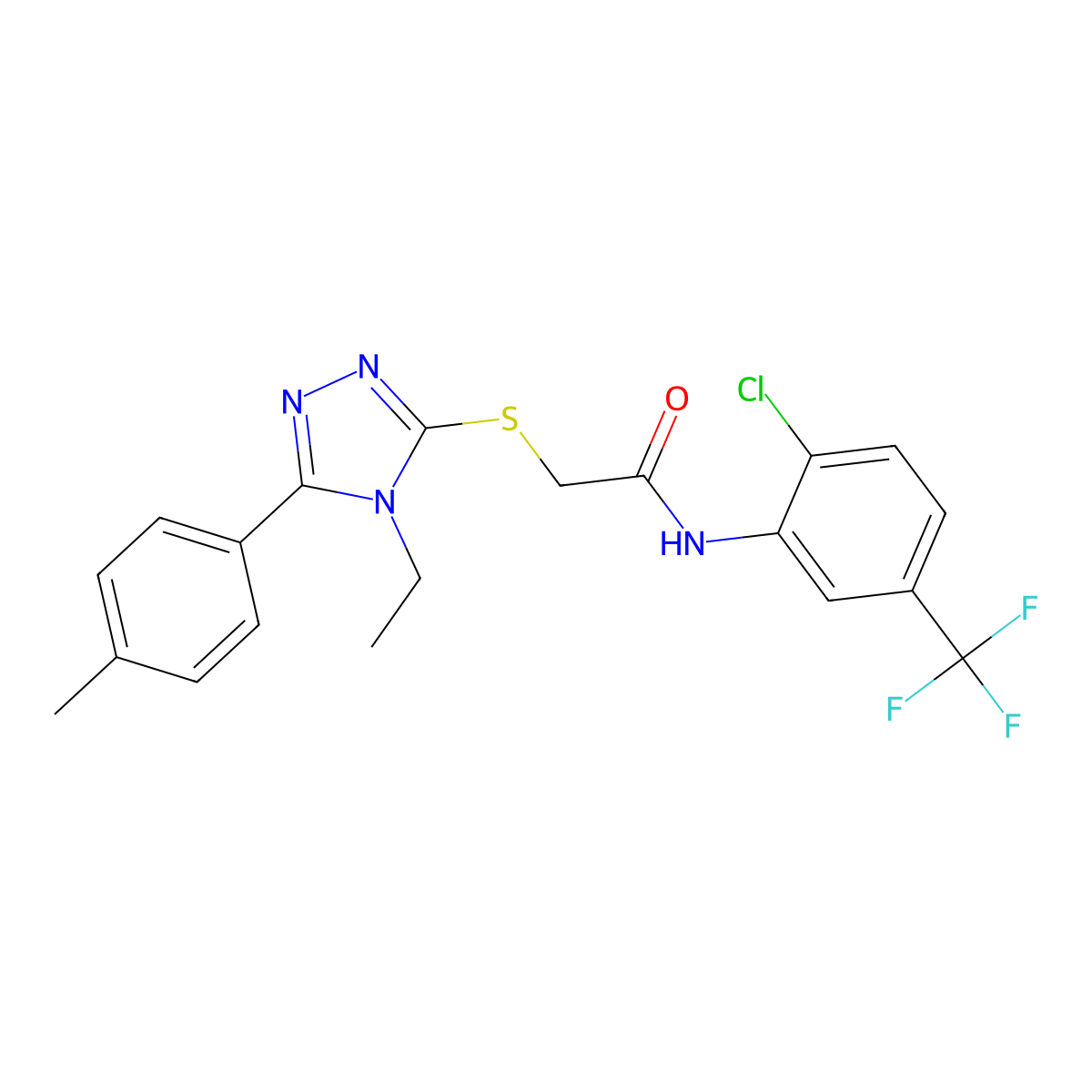 N-[2-chloro-5-(trifluoromethyl)phenyl]-2-[[4-ethyl-5-(4-methylphenyl)-1,2,4-triazol-3-yl]sulfanyl]acetamide molecular structure, CAS 591765-21-8