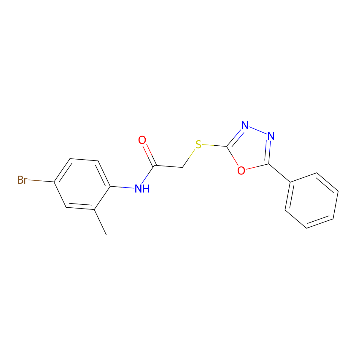 N-(4-bromo-2-methylphenyl)-2-[(5-phenyl-1,3,4-oxadiazol-2-yl)sulfanyl]acetamide molecular structure, CAS 591765-25-2