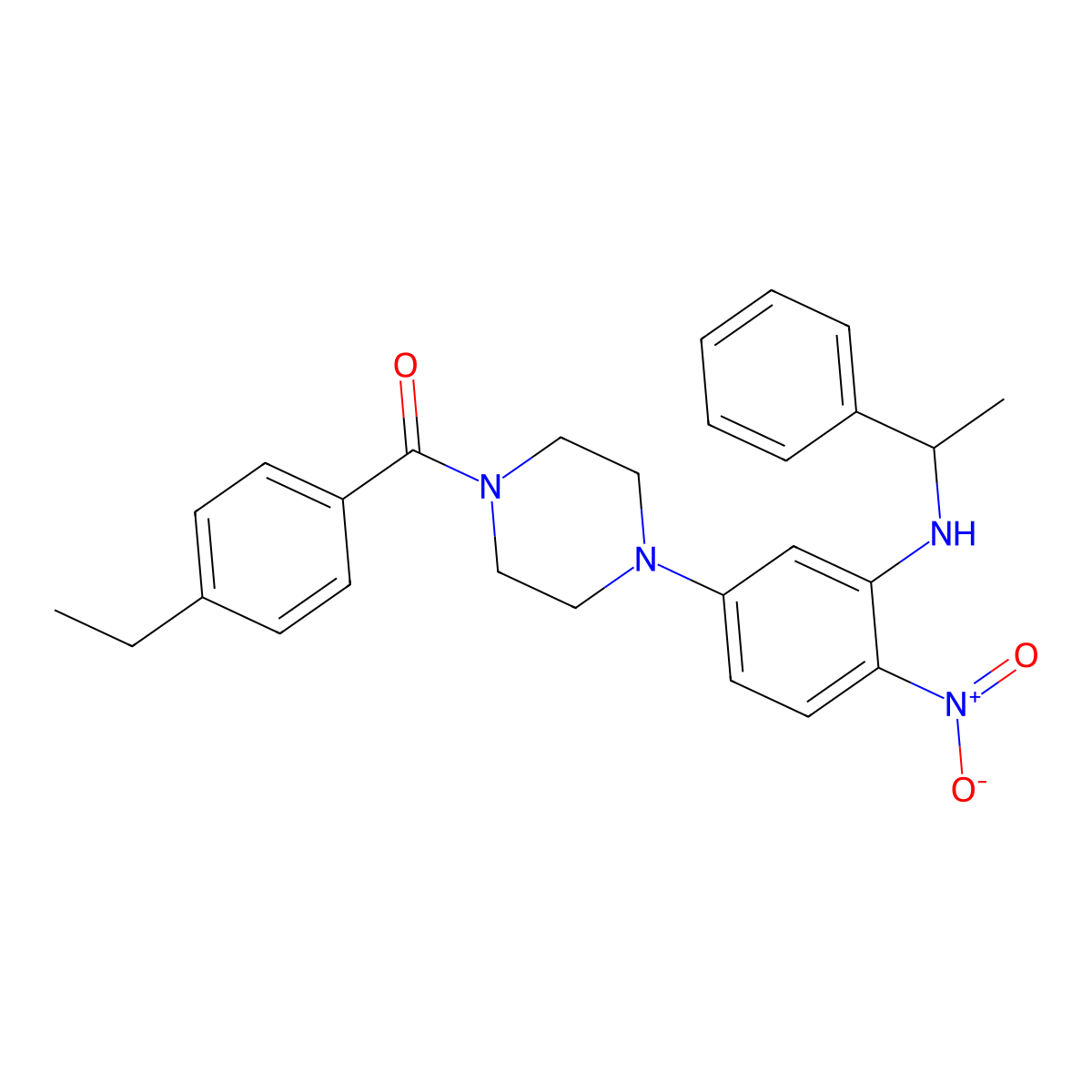 (4-Ethylphenyl)-[4-[4-nitro-3-(1-phenylethylamino)phenyl]piperazin-1-yl]methanone molecular structure, CAS 591765-28-5