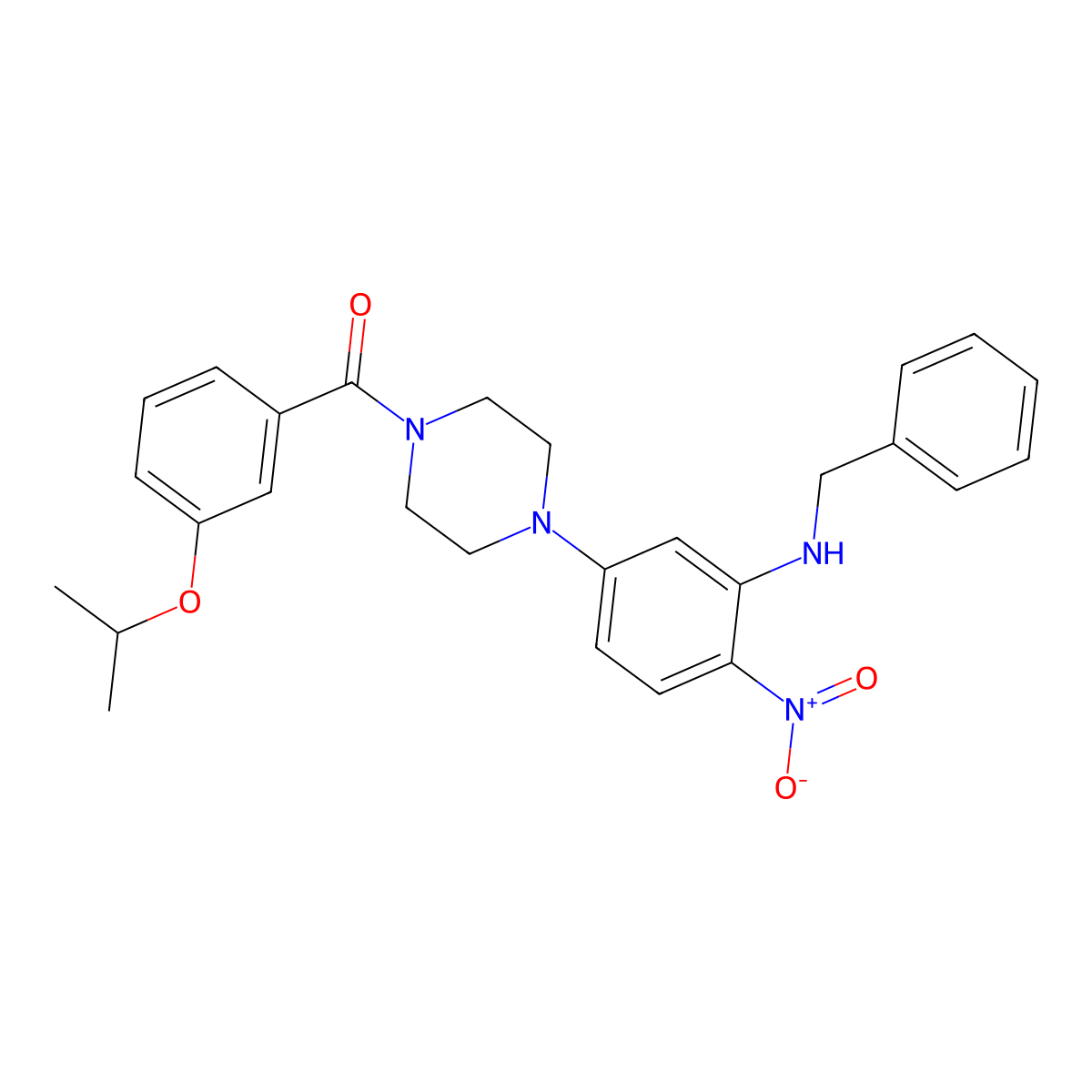 [4-[3-(Benzylamino)-4-nitrophenyl]piperazin-1-yl]-(3-propan-2-yloxyphenyl)methanone molecular structure, CAS 591765-30-9