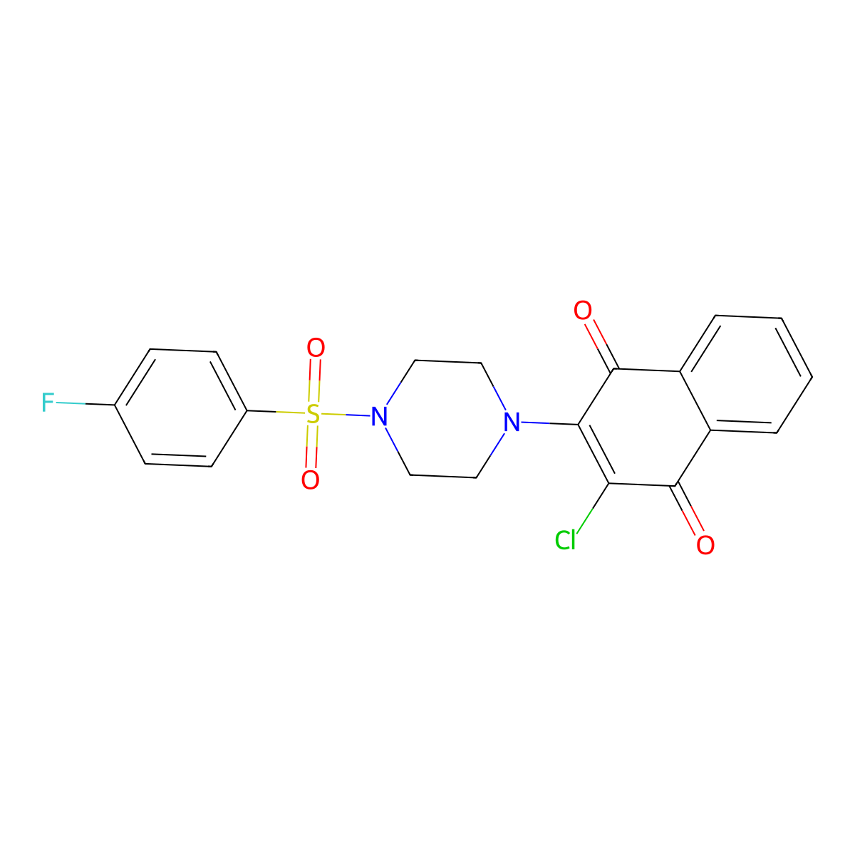 2-Chloro-3-[4-(4-fluorophenyl)sulfonylpiperazin-1-yl]naphthalene-1,4-dione molecular structure, CAS 591765-38-7