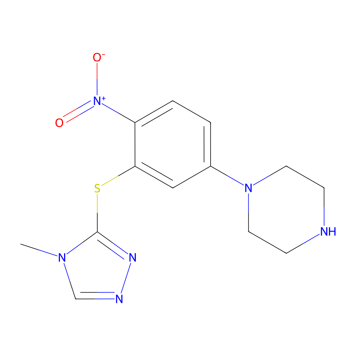 1-[3-[(4-Methyl-1,2,4-triazol-3-yl)sulfanyl]-4-nitrophenyl]piperazine molecular structure, CAS 591765-39-8
