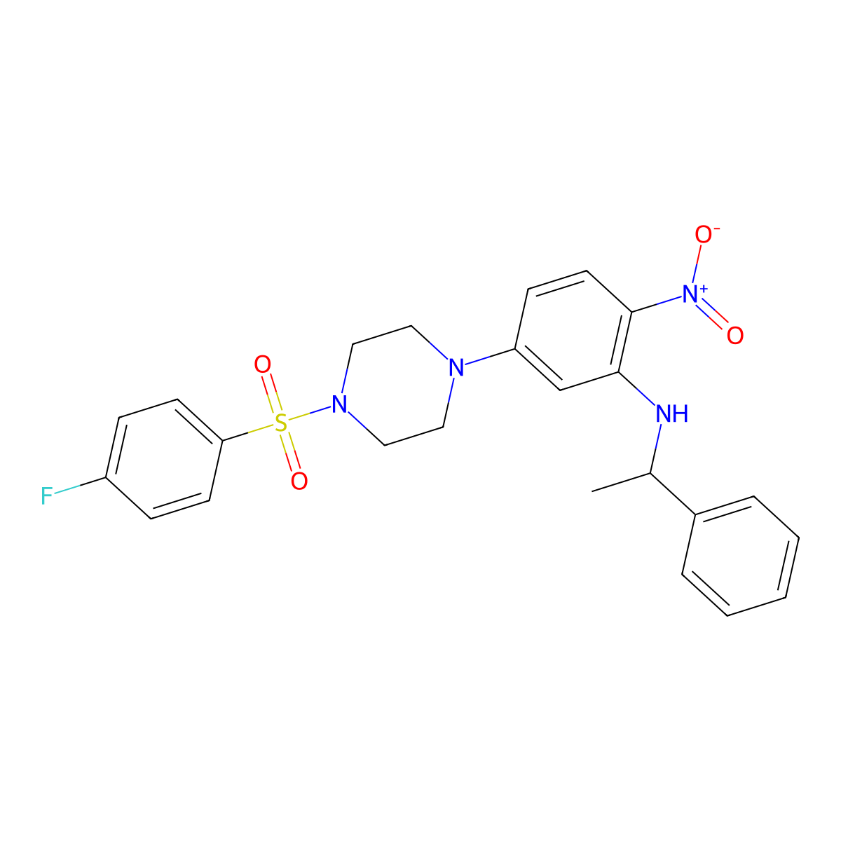 5-[4-(4-fluorophenyl)sulfonylpiperazin-1-yl]-2-nitro-N-(1-phenylethyl)aniline molecular structure, CAS 591765-41-2