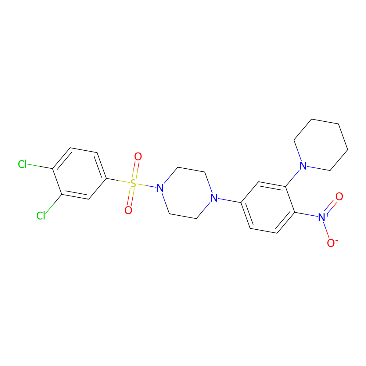1-(3,4-Dichlorophenyl)sulfonyl-4-(4-nitro-3-piperidin-1-ylphenyl)piperazine molecular structure, CAS 591765-47-8