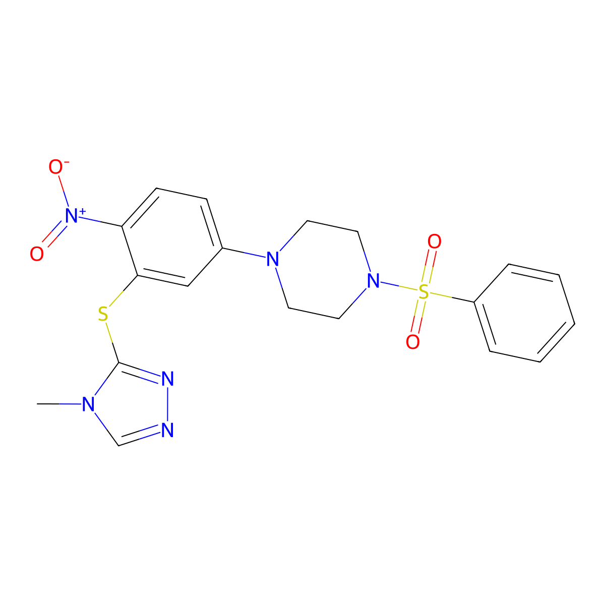 1-(Benzenesulfonyl)-4-[3-[(4-methyl-1,2,4-triazol-3-yl)sulfanyl]-4-nitrophenyl]piperazine molecular structure, CAS 591765-49-0