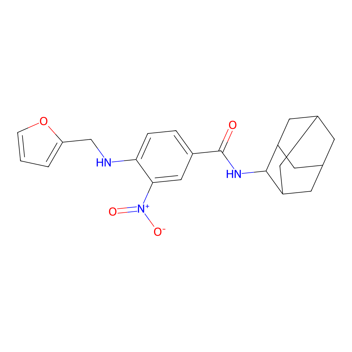N-(2-adamantyl)-4-(furan-2-ylmethylamino)-3-nitrobenzamide molecular structure, CAS 591765-53-6