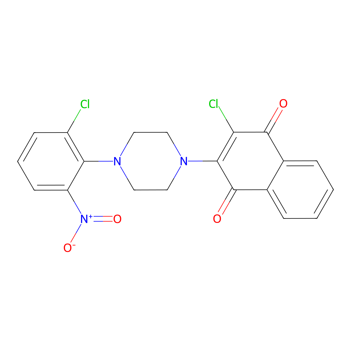 2-Chloro-3-[4-(2-chloro-6-nitrophenyl)piperazin-1-yl]naphthalene-1,4-dione molecular structure, CAS 591765-56-9