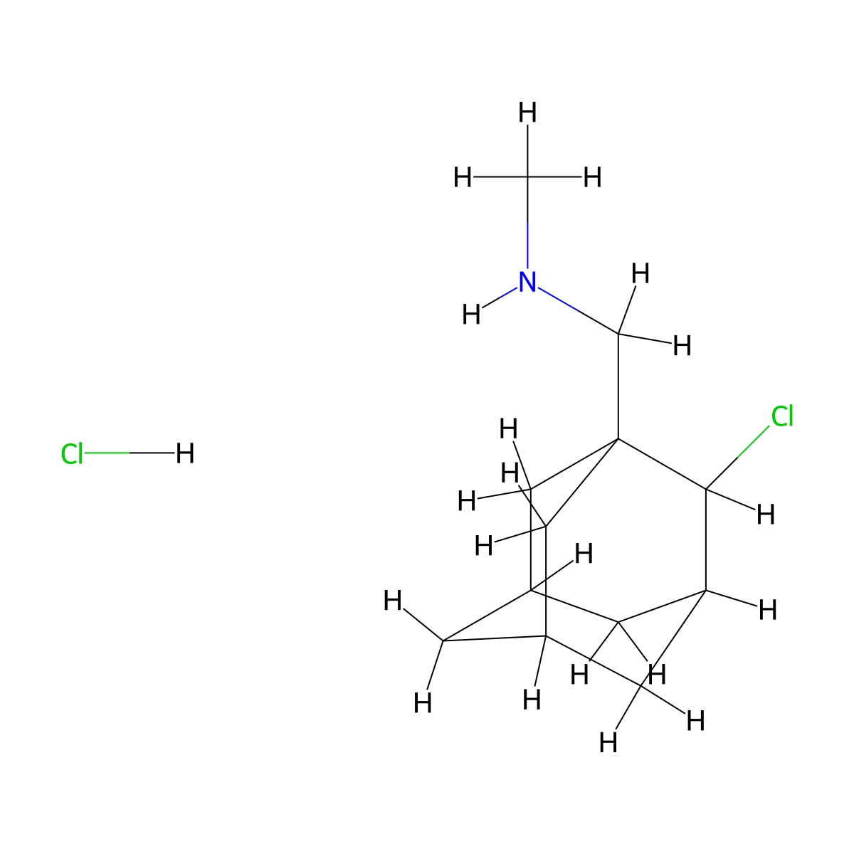 1-(2-Chloroadamantan-1-yl)-N-methylmethanamine--hydrogen chloride (1/1) molecular structure, CAS 59177-62-7