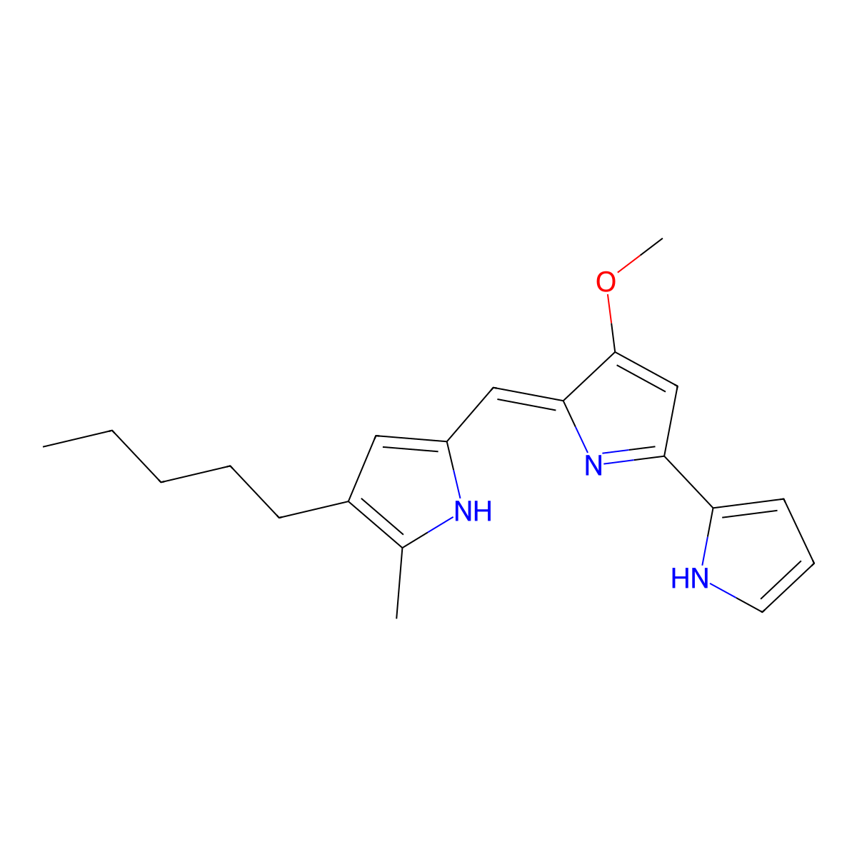 (E)-4-Methoxy-5-((5-methyl-4-pentyl-2H-pyrrol-2-ylidene)methyl)-1H,1'H-2,2'-bipyrrole molecular structure, CAS 591771-60-7
