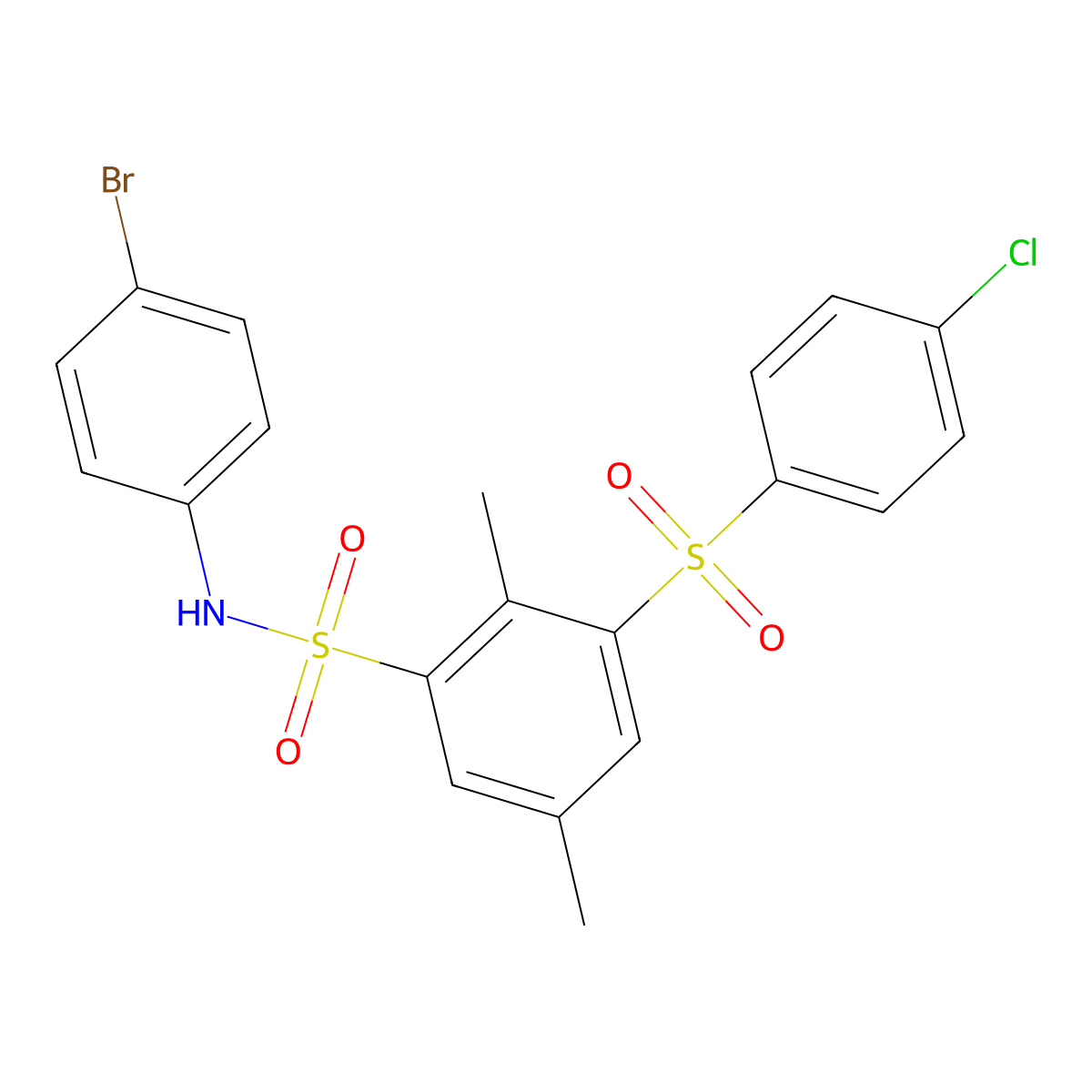 N-(4-Bromophenyl)-3-(4-chlorobenzene-1-sulfonyl)-2,5-dimethylbenzene-1-sulfonamide molecular structure, CAS 5918-68-3
