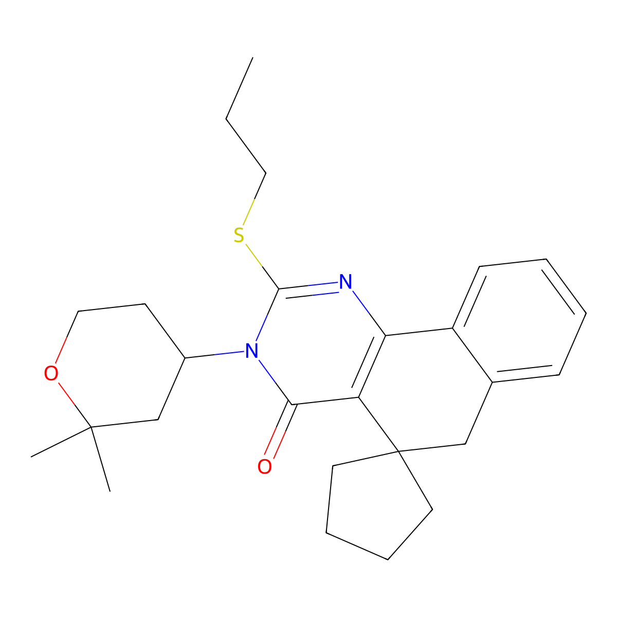 3-(2,2-dimethyloxan-4-yl)-2-propylsulfanylspiro[6H-benzo[h]quinazoline-5,1'-cyclopentane]-4-one molecular structure, CAS 5919-03-9