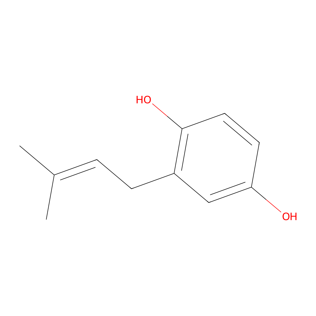 1,4-Benzenediol, 2-(3-methyl-2-butenyl)- molecular structure, CAS 5919-91-5