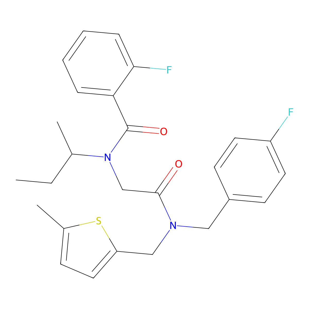 N-butan-2-yl-2-fluoro-N-[2-[(4-fluorophenyl)methyl-[(5-methylthiophen-2-yl)methyl]amino]-2-oxoethyl]benzamide molecular structure, CAS 5921-01-7